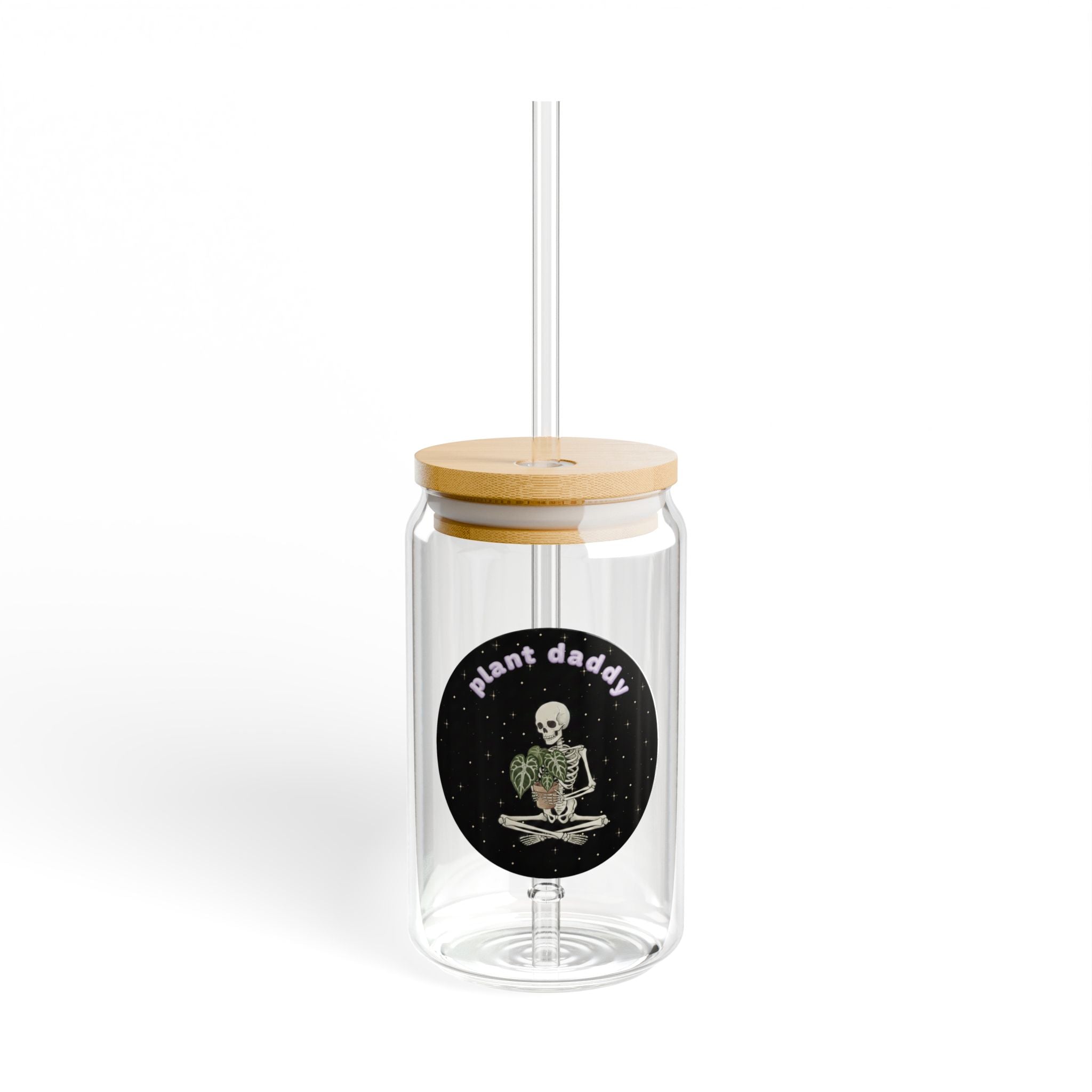 Plant Daddy Sipper Glass | 16oz Eco Bamboo Lid Tumbler with Plastic Straw