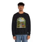 Garden Path Crewneck Sweatshirt | Stained-Glass Veggie Garden View Pullover