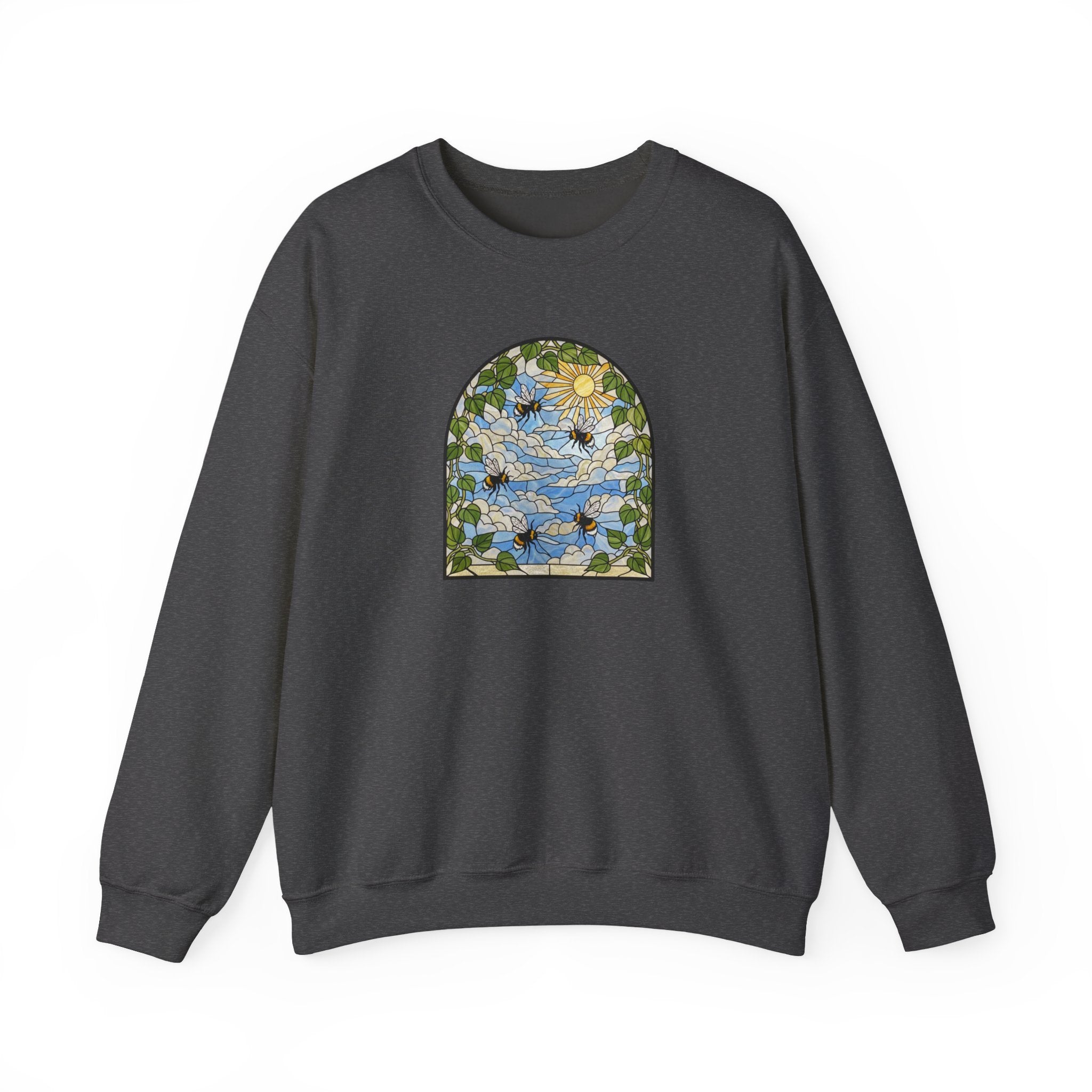 Stained Glass Bumblebee Crewneck Sweatshirt | Arched Vintage Window Pullover