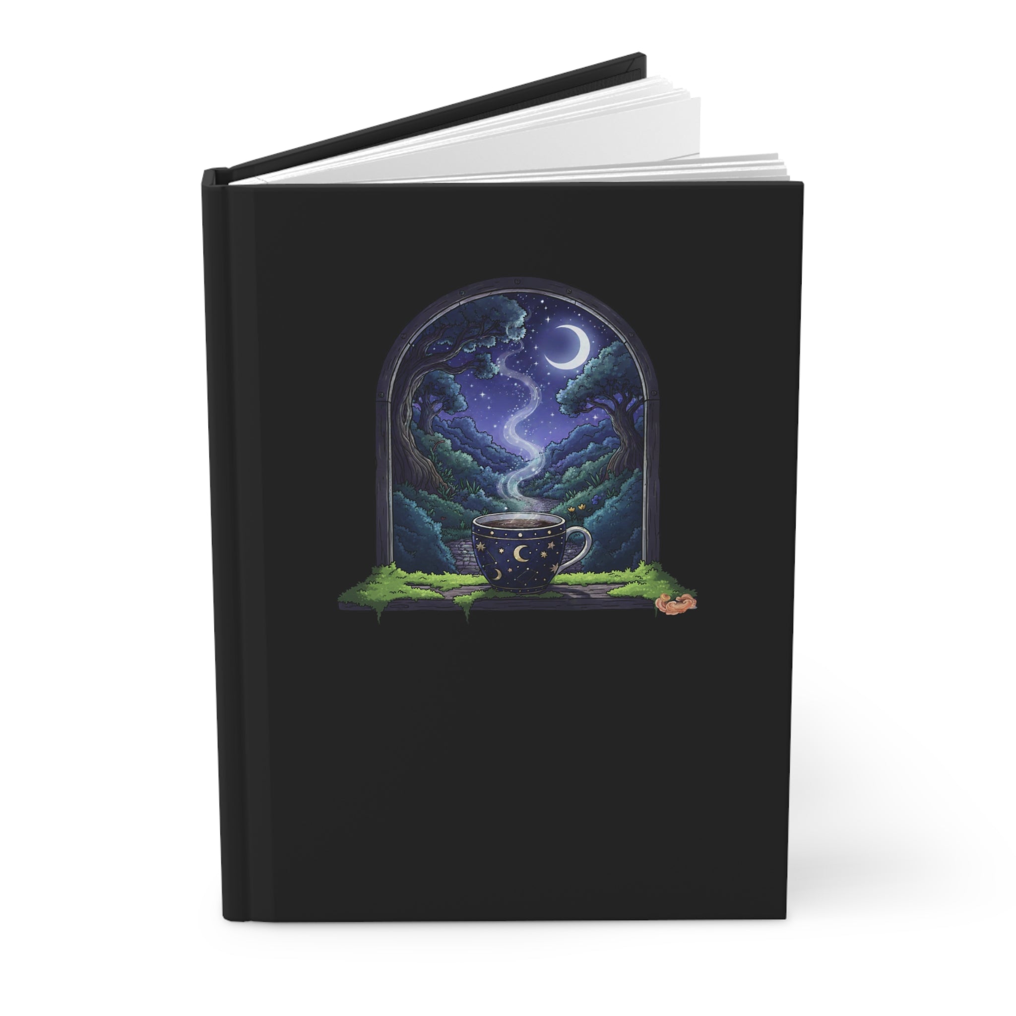 Mystic Night Tea Hardcover Journal | Moonlit Window Illustration