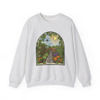Garden Path Crewneck Sweatshirt | Stained-Glass Veggie Garden View Pullover