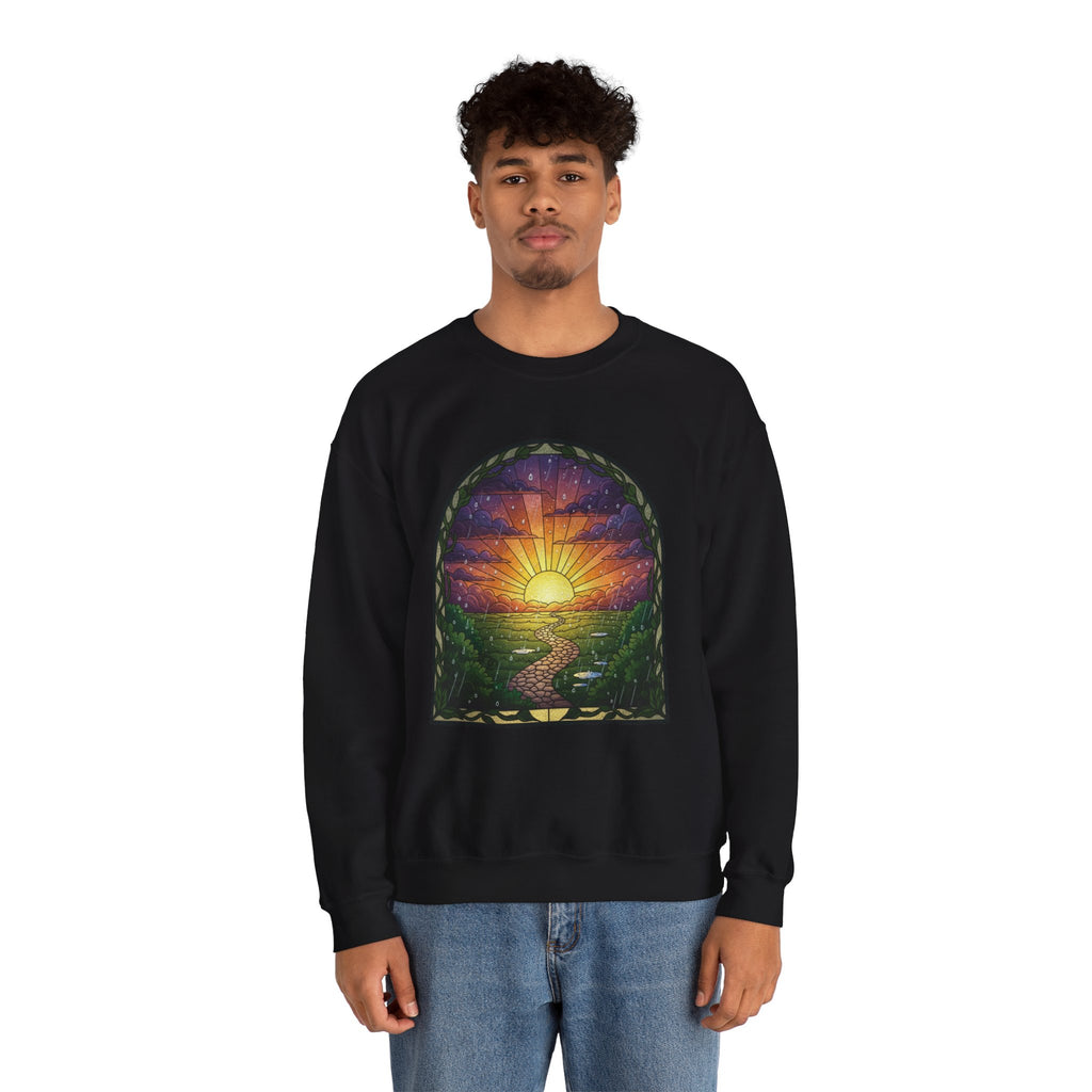 Rainy Sunset Stained Glass Crewneck Sweatshirt