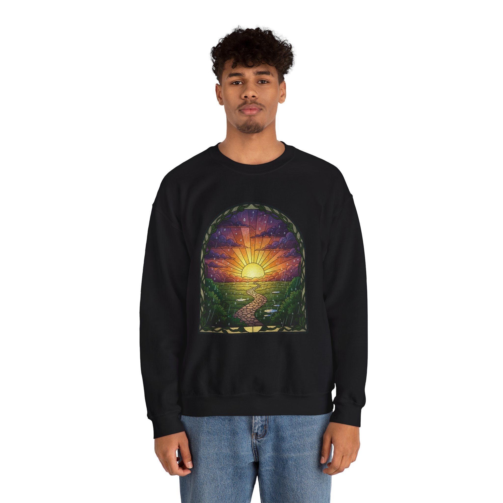 Rainy Sunset Stained Glass Crewneck Sweatshirt