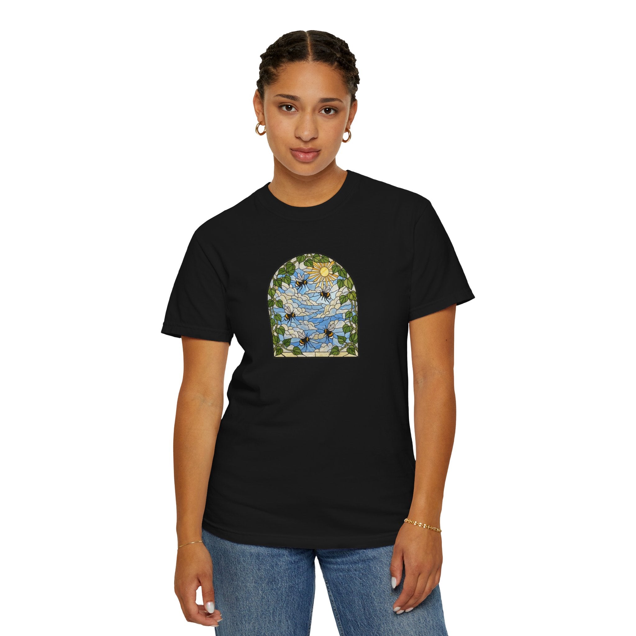 Stained Glass Bumblebee T-Shirt | Arched Vintage Window Tee