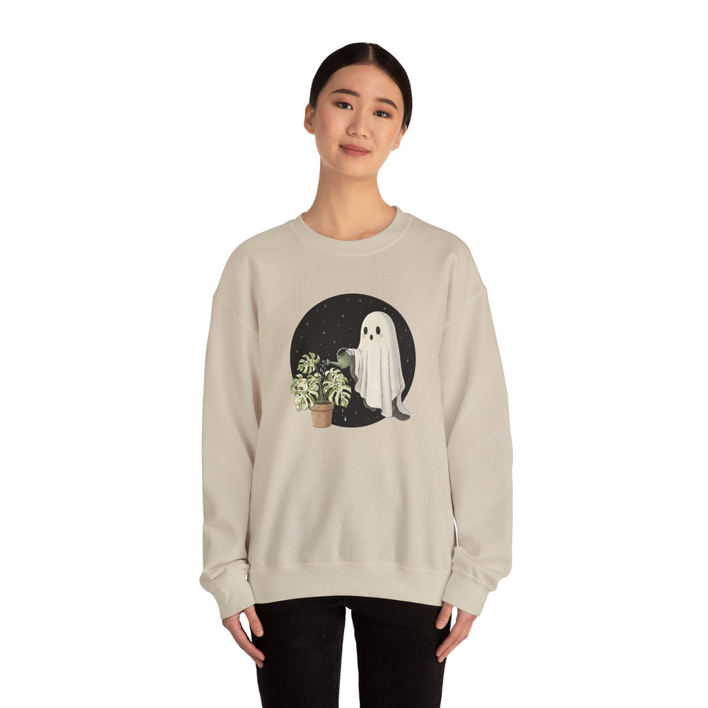 Ghost Plant Crewneck Sweatshirt | Ghost Watering Monstera Thai Con Pullover