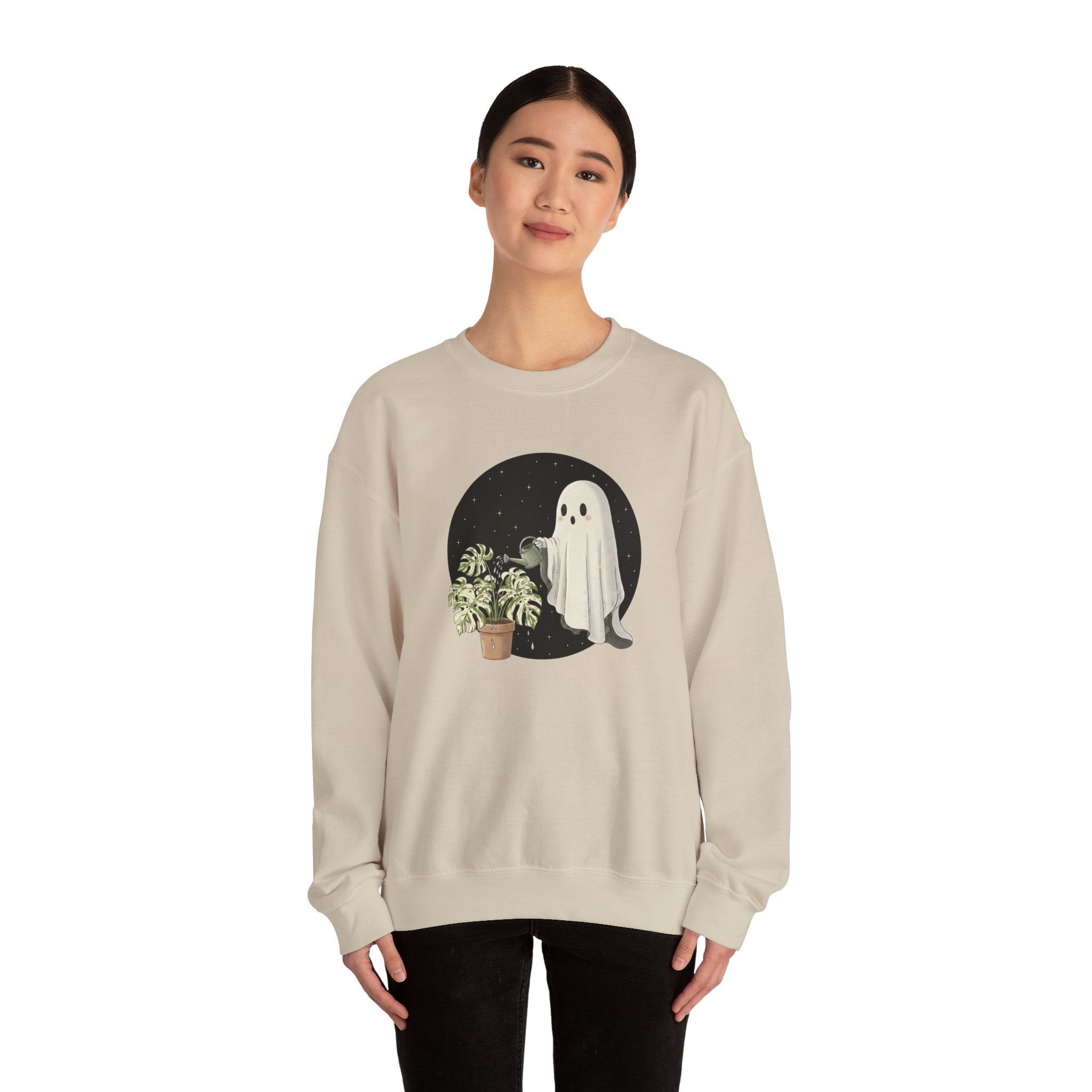 Ghost Plant Crewneck Sweatshirt | Ghost Watering Monstera Thai Con Pullover