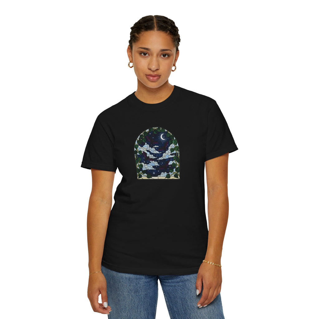 Moonlight Stained Glass Bats & Pothos T‑Shirt