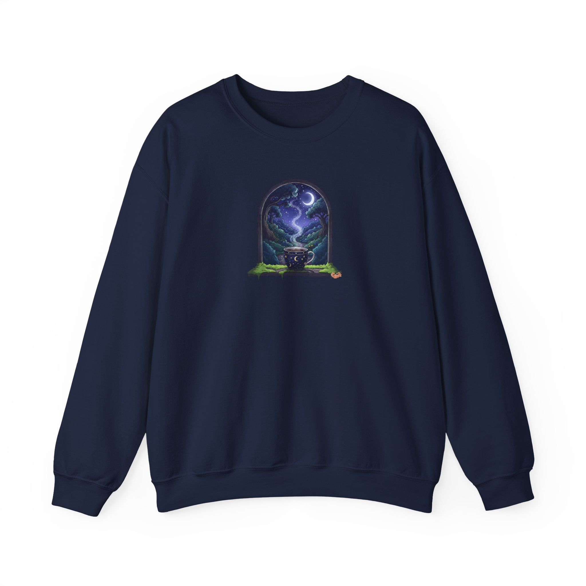 Mystic Night Crewneck Sweatshirt | Coffee with Forest View Pullover