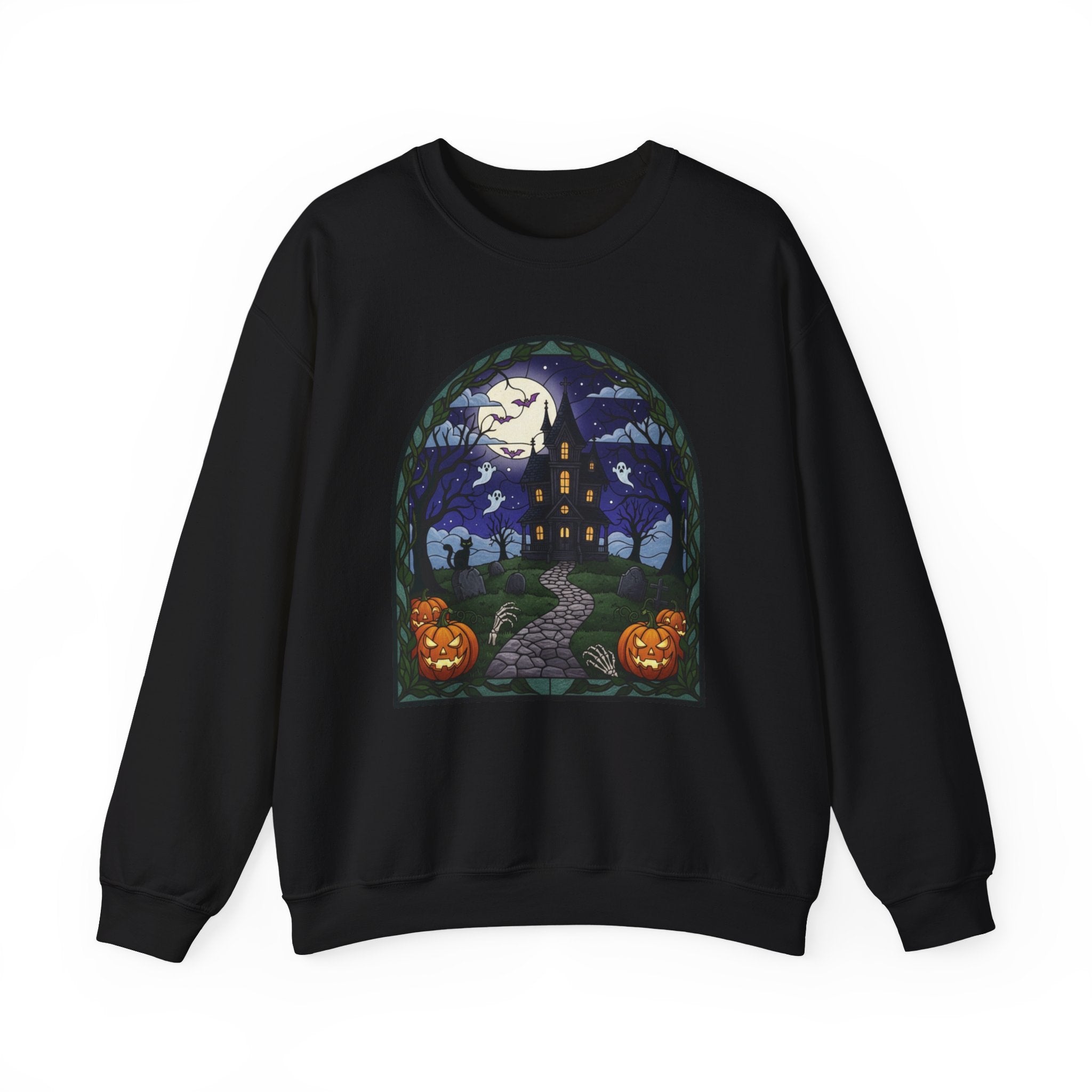 Haunted House Halloween Sweatshirt | Moonlit Spooky Crewneck