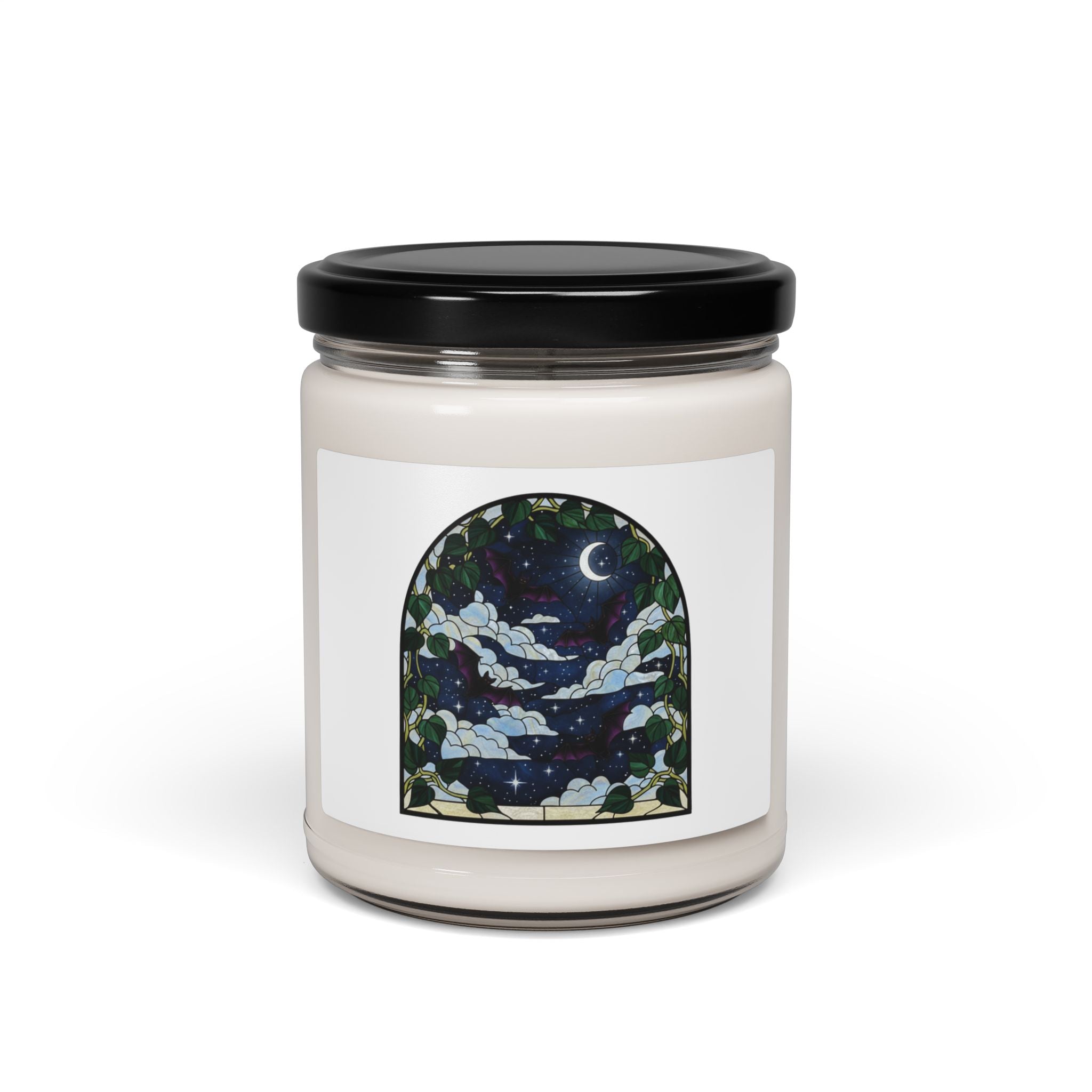 Moonlit Stained Glass Bats & Pothos Scented Soy Candle 9 oz