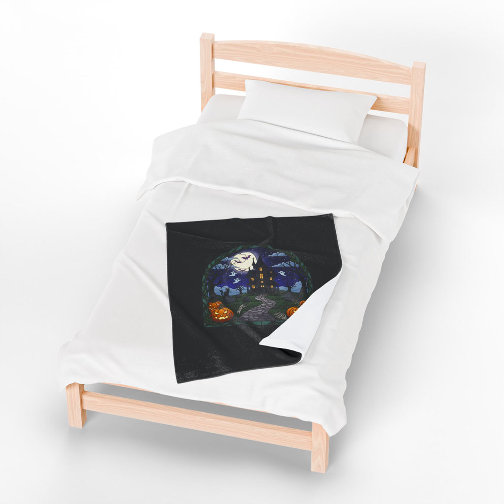 Haunted House Halloween Velveteen Plush Blanket | Spooky Throw
