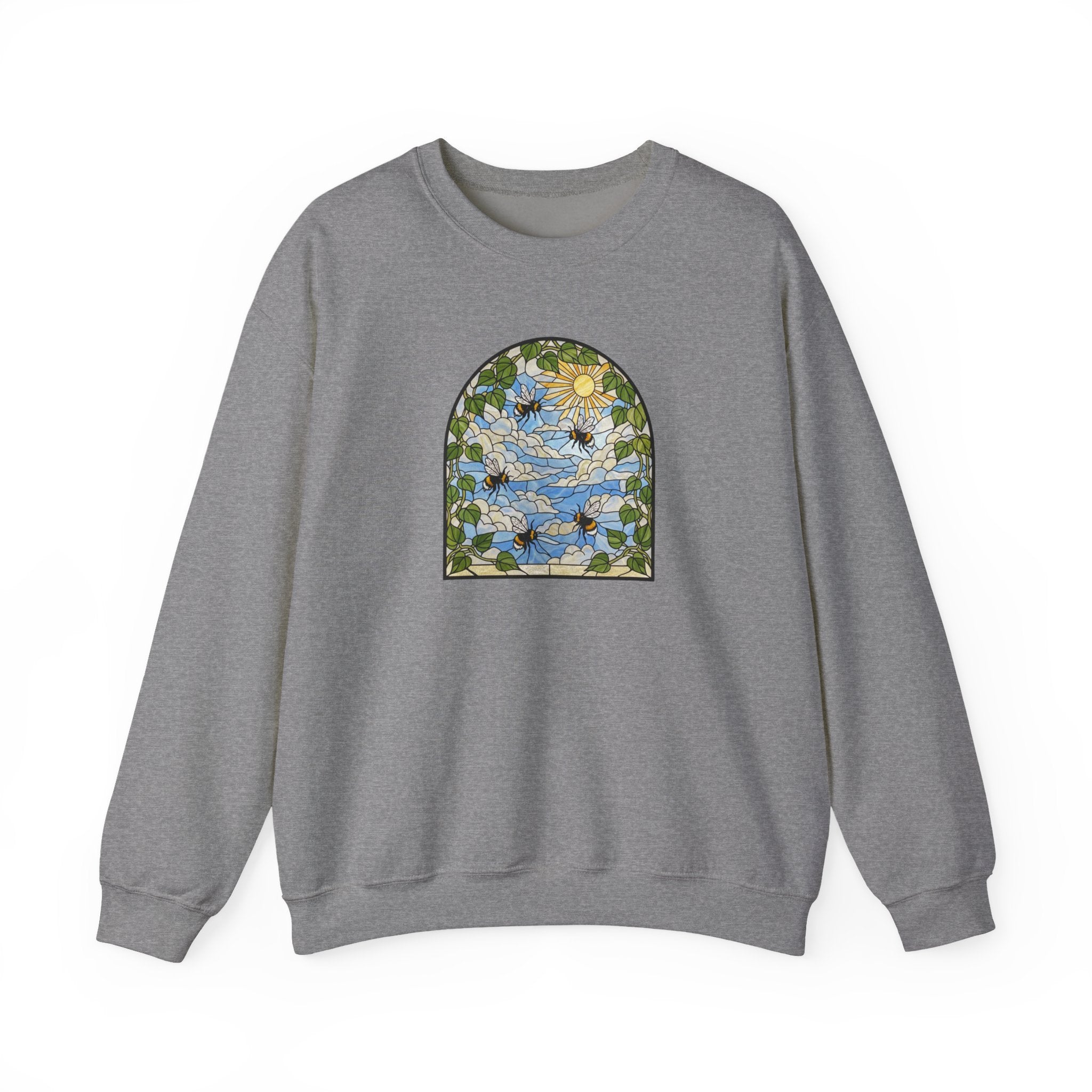 Stained Glass Bumblebee Crewneck Sweatshirt | Arched Vintage Window Pullover
