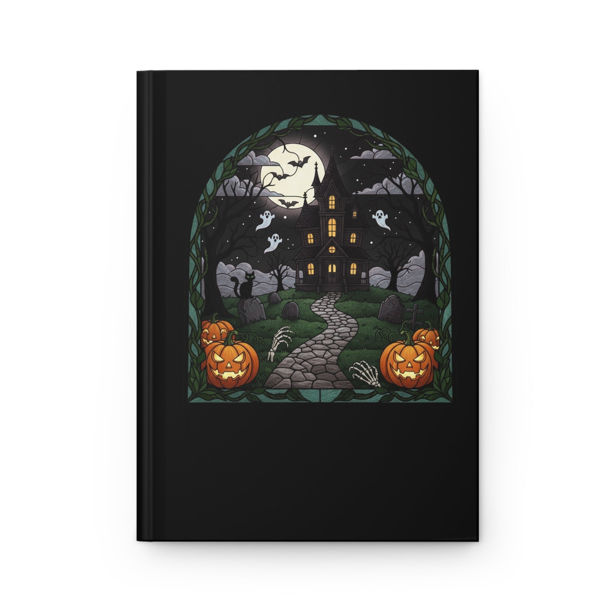Haunted House Hardcover Journal | Halloween Stained Glass Notebook
