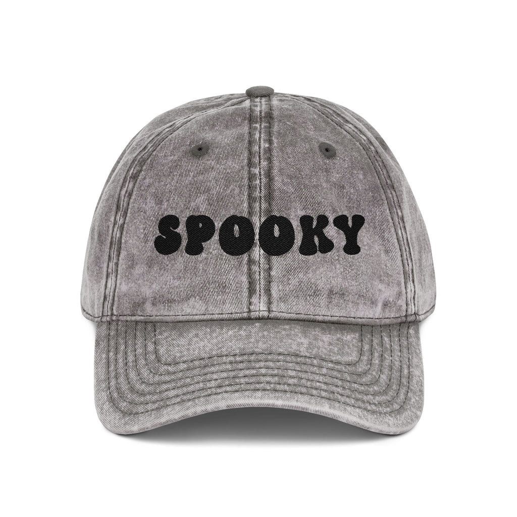 Spooky Embroidered Vintage Cap | Washed Gray Halloween Dad Hat