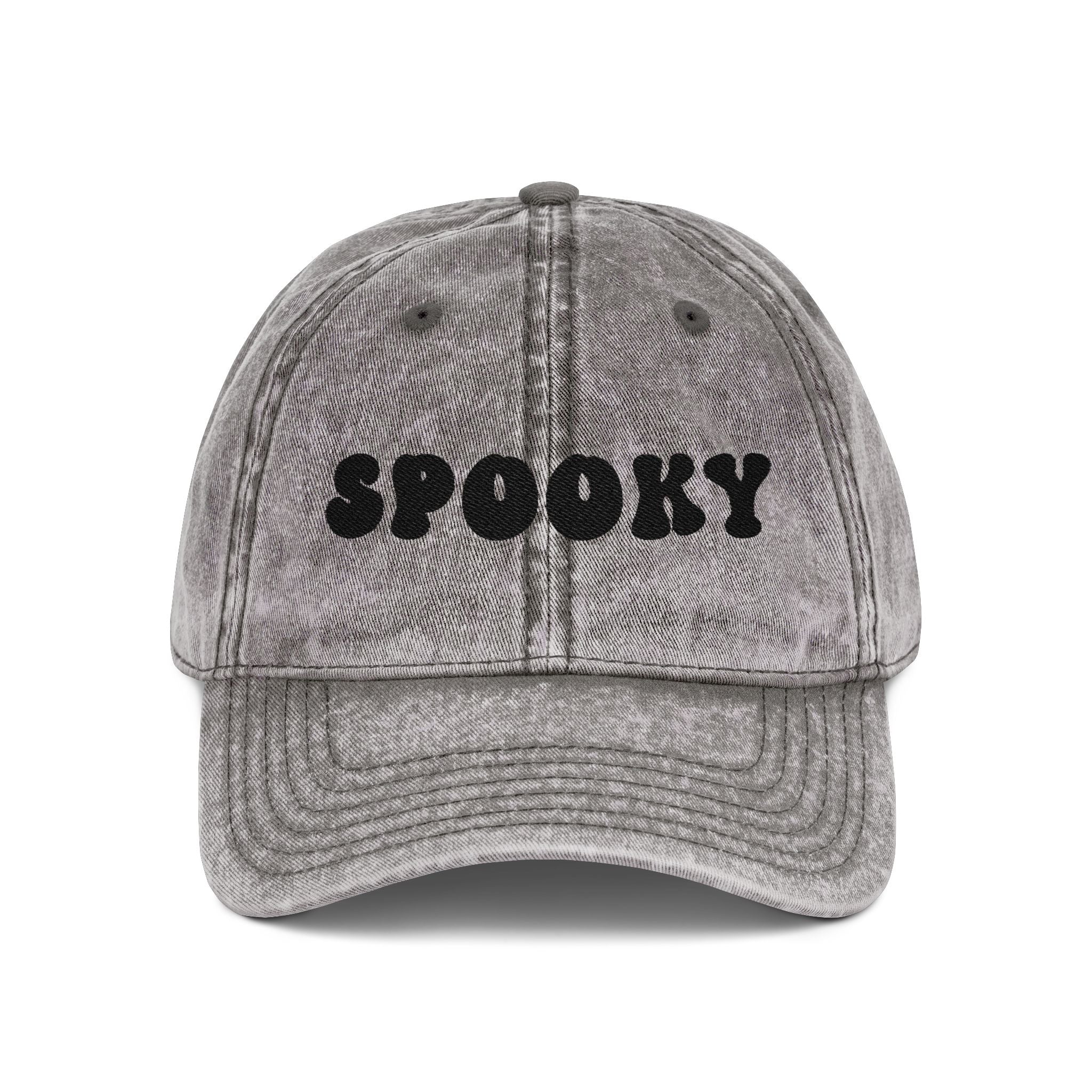 Spooky Embroidered Vintage Cap | Washed Gray Halloween Dad Hat