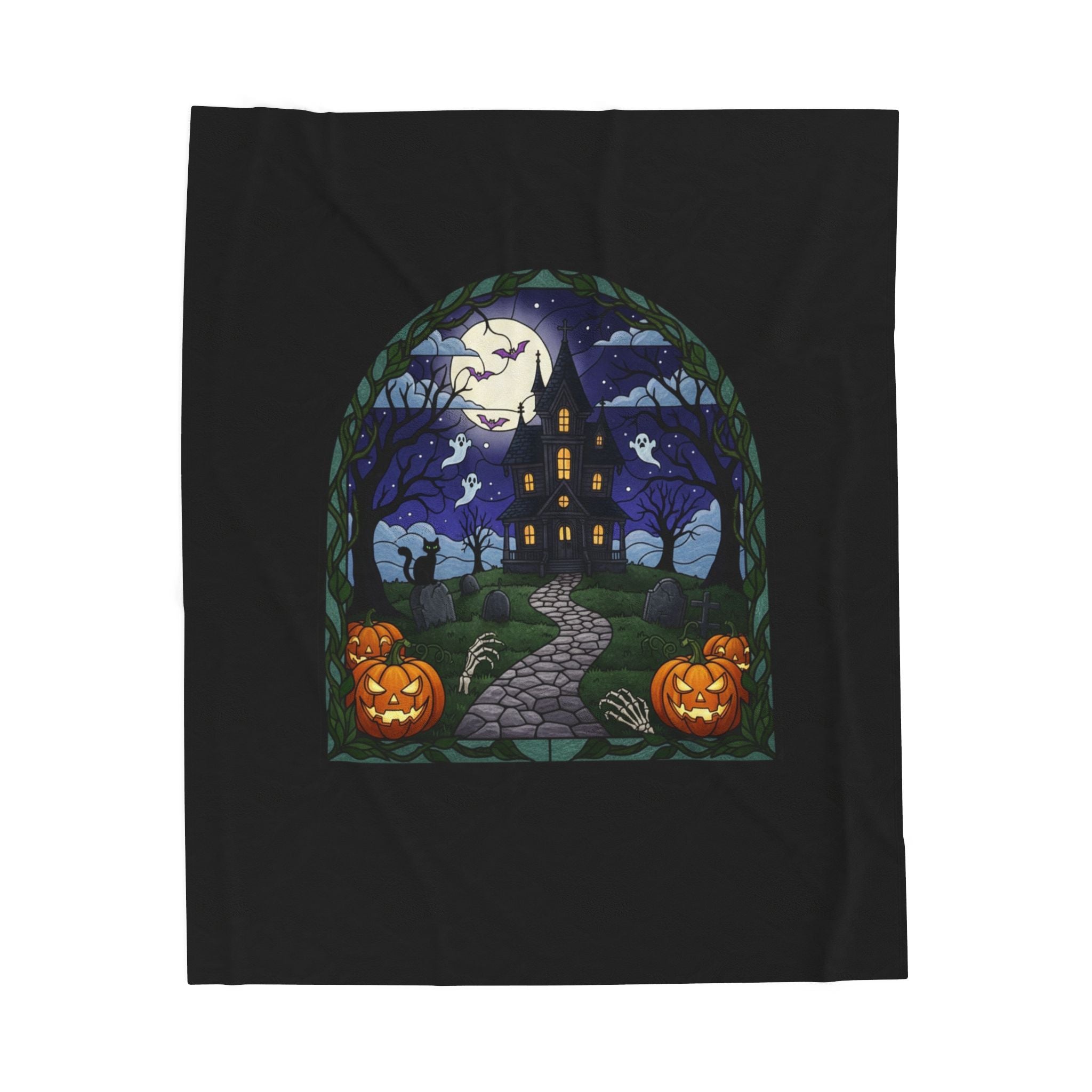 Haunted House Halloween Velveteen Plush Blanket | Spooky Throw