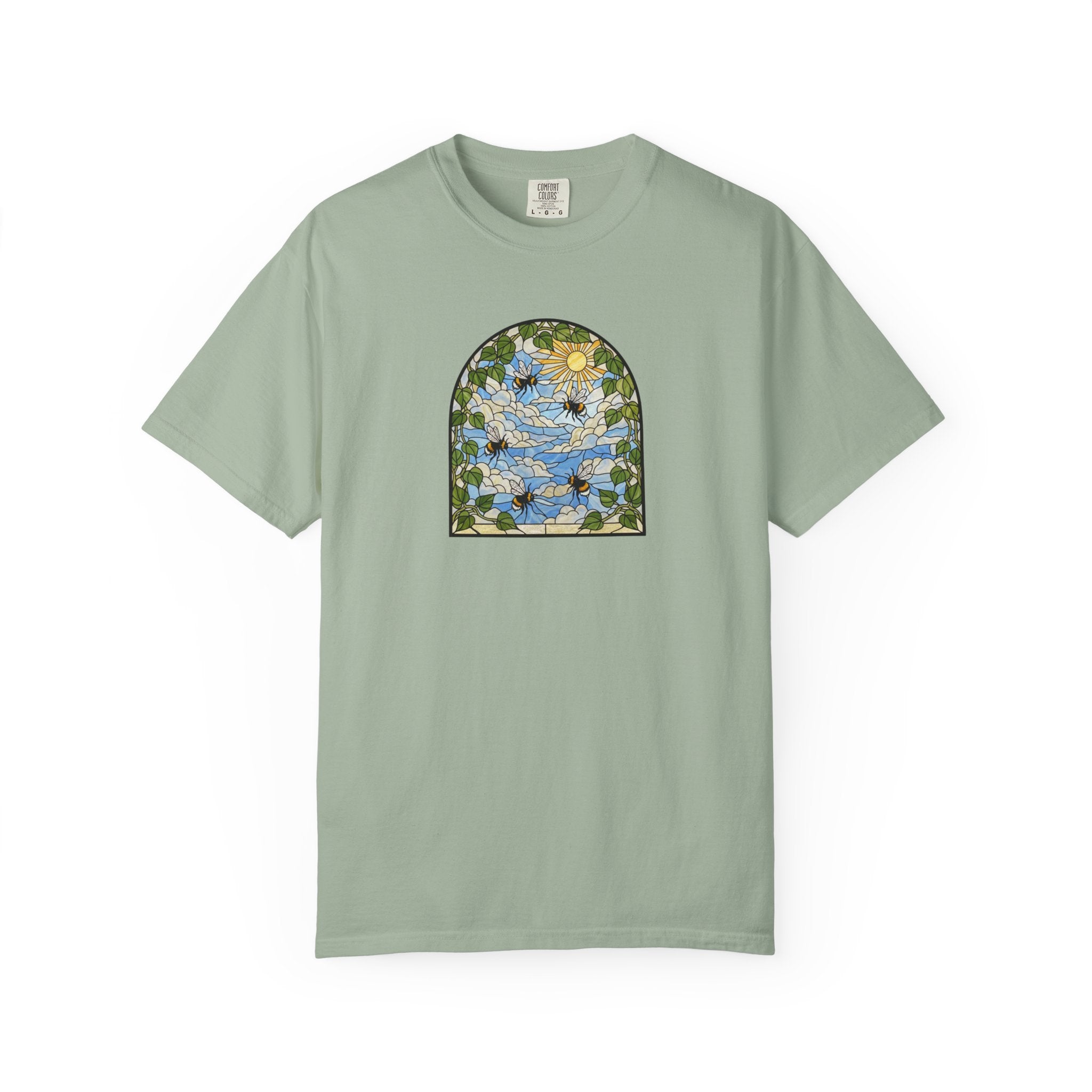 Stained Glass Bumblebee T-Shirt | Arched Vintage Window Tee