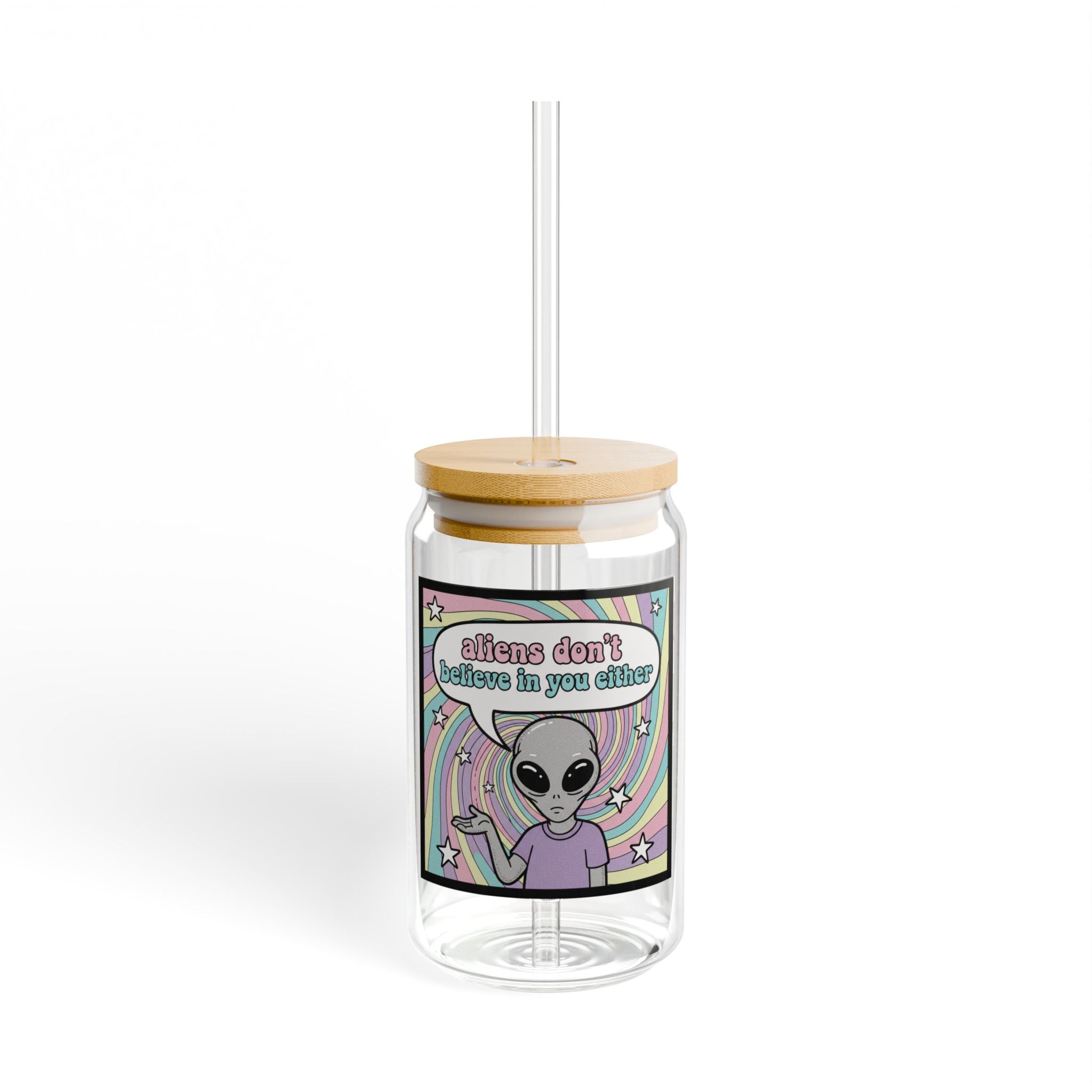 Retro "Aliens Don't Believe in You Either" | 16oz Eco Bamboo Lid Tumbler with Plastic Straw