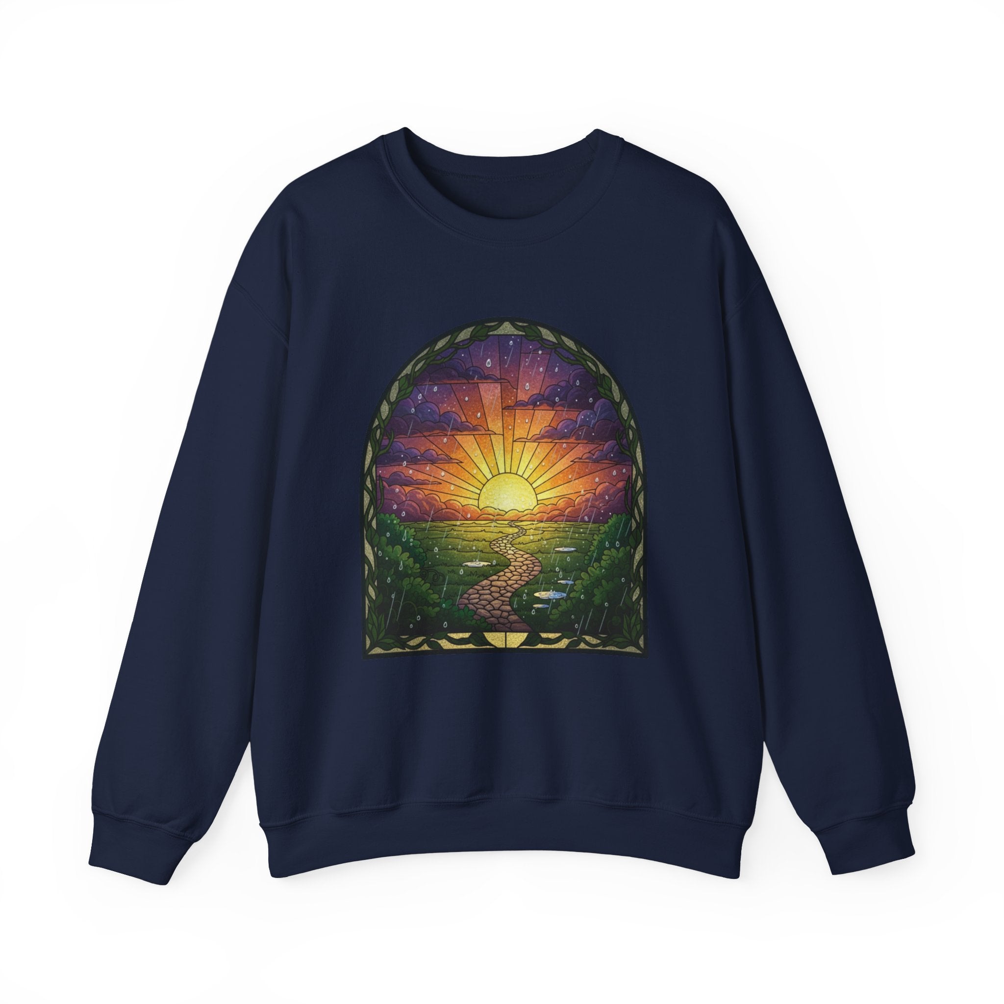 Rainy Sunset Stained Glass Crewneck Sweatshirt