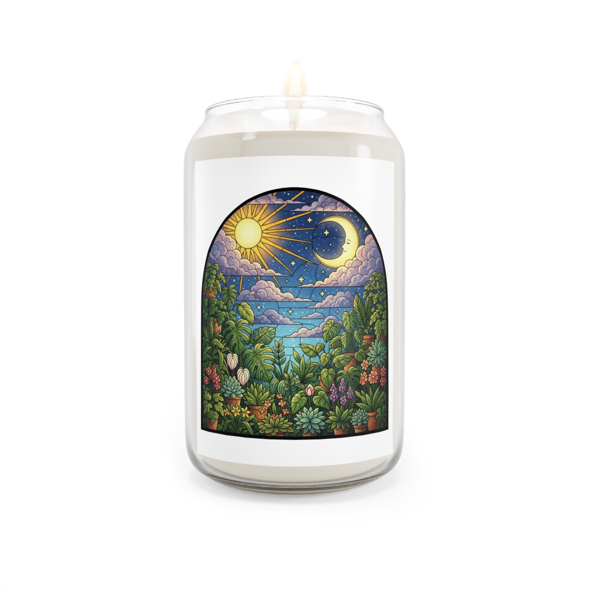 Celestial Houseplant Garden Stained Glass Art Scented Soy Candle 13.75 oz