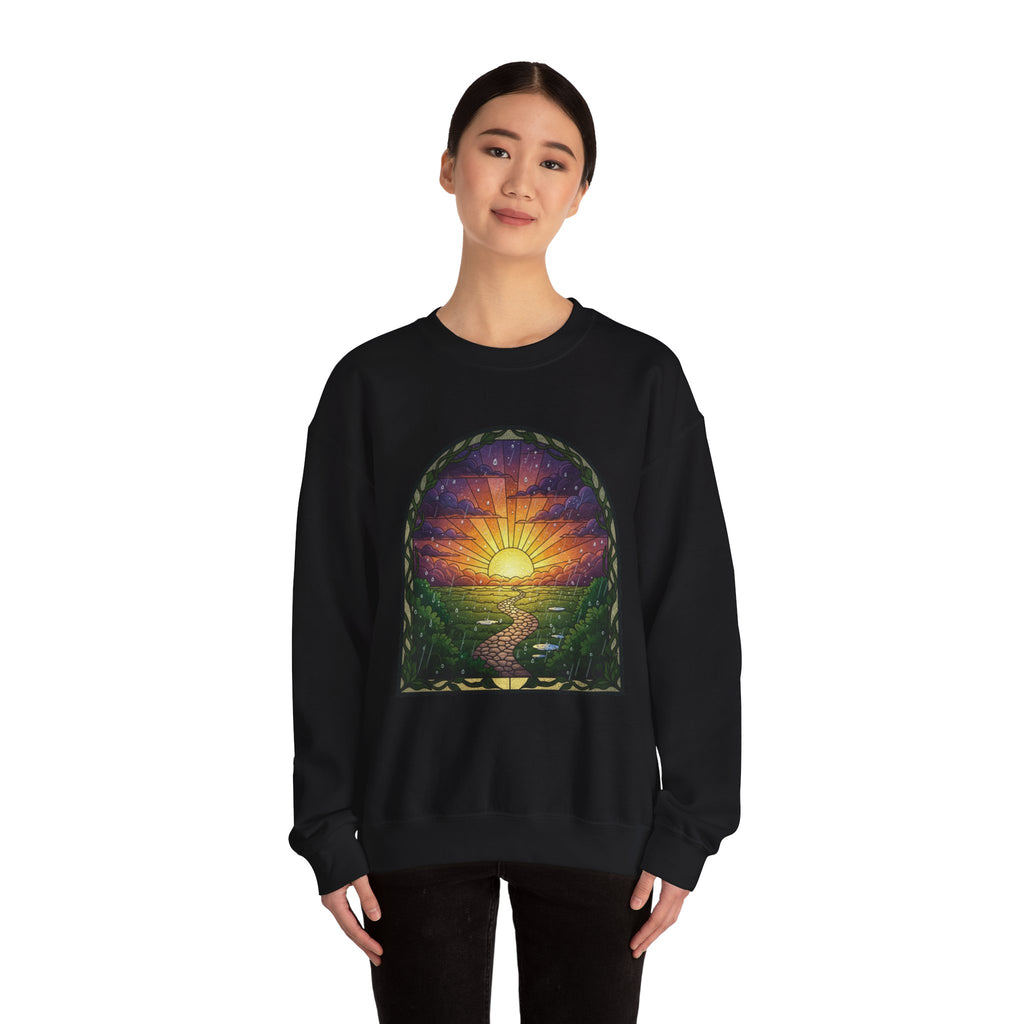 Rainy Sunset Stained Glass Crewneck Sweatshirt