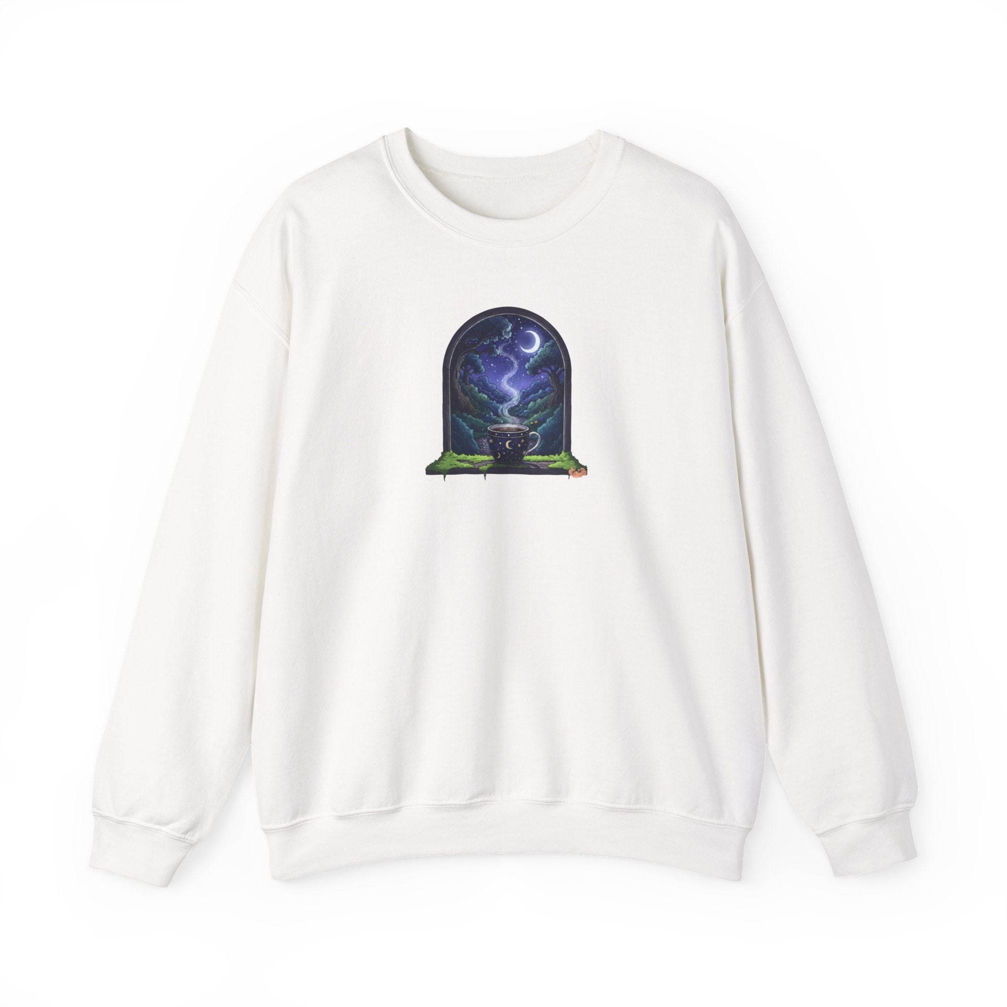 Mystic Night Crewneck Sweatshirt | Coffee with Forest View Pullover