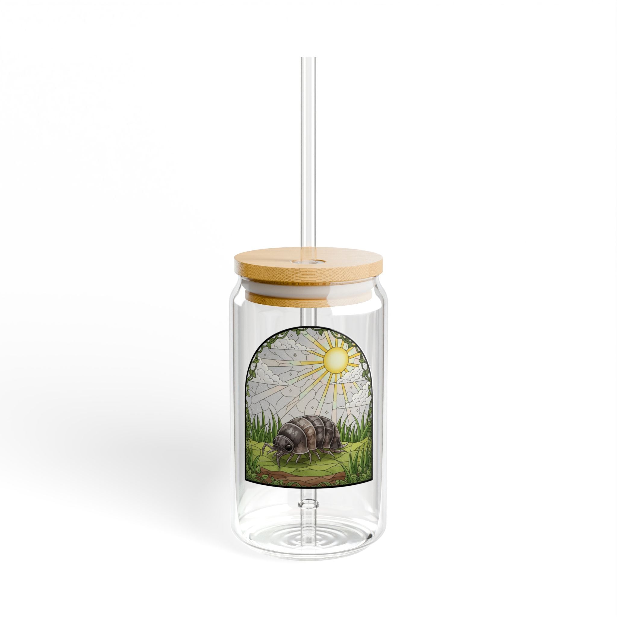 Rollie Pollie Isopod Sipper Glass | 16oz Eco Bamboo Lid Tumbler with Plastic Straw