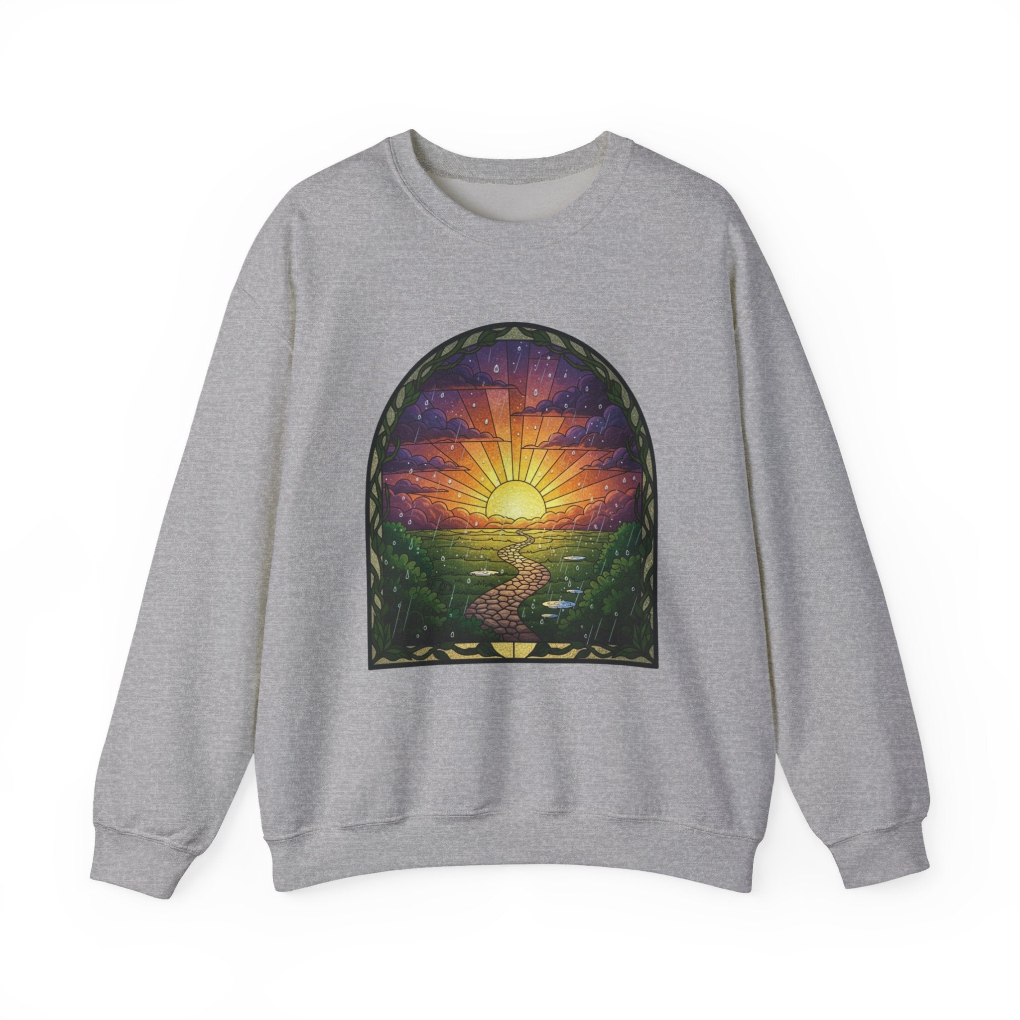 Rainy Sunset Stained Glass Crewneck Sweatshirt