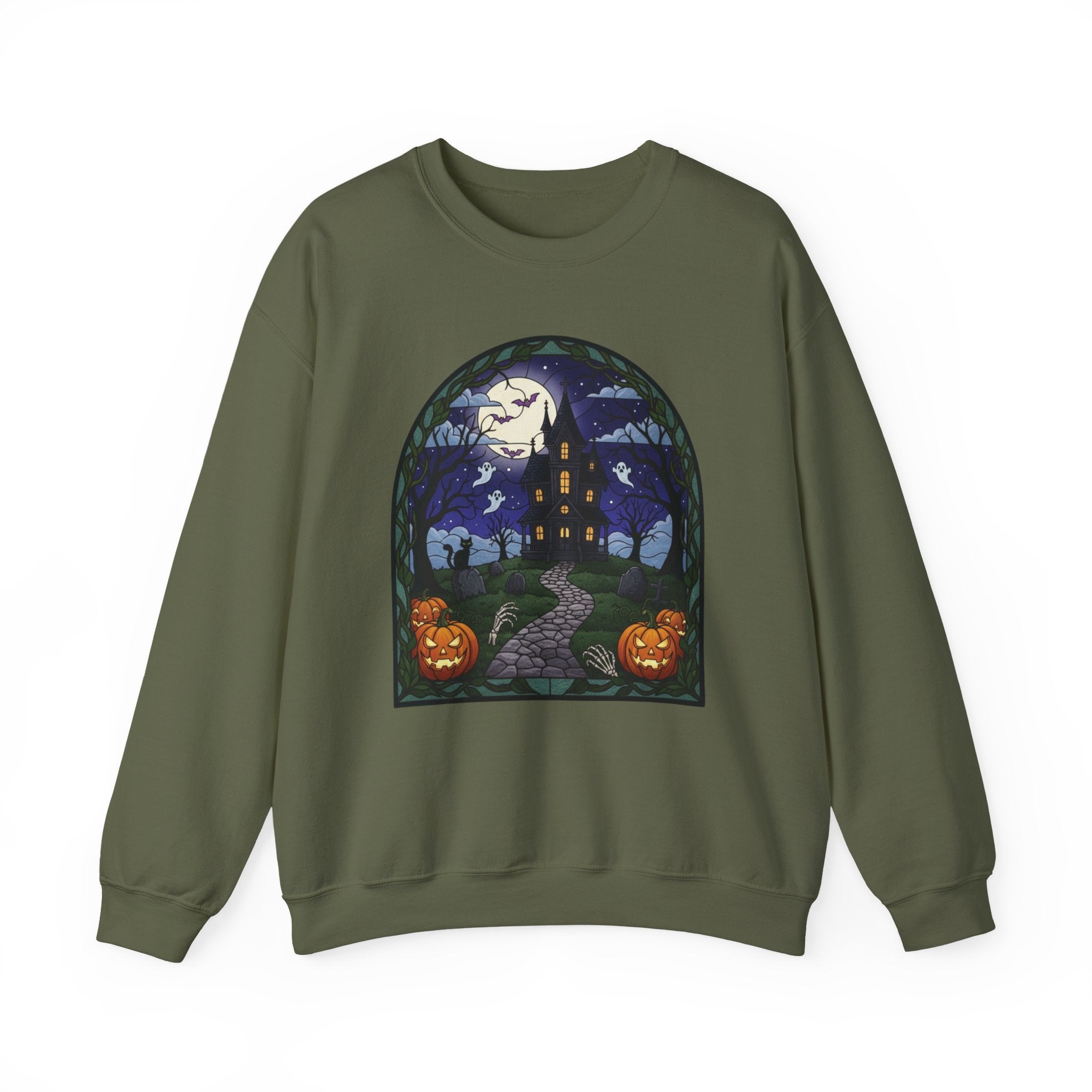Haunted House Halloween Sweatshirt | Moonlit Spooky Crewneck