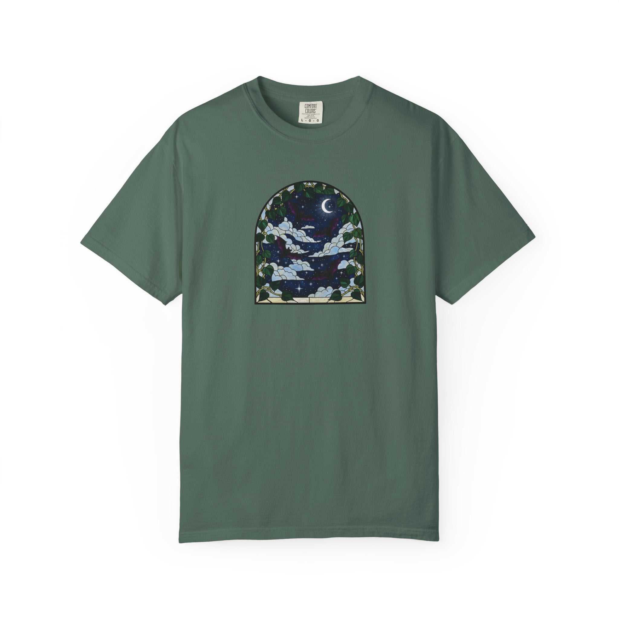 Moonlight Stained Glass Bats & Pothos T‑Shirt