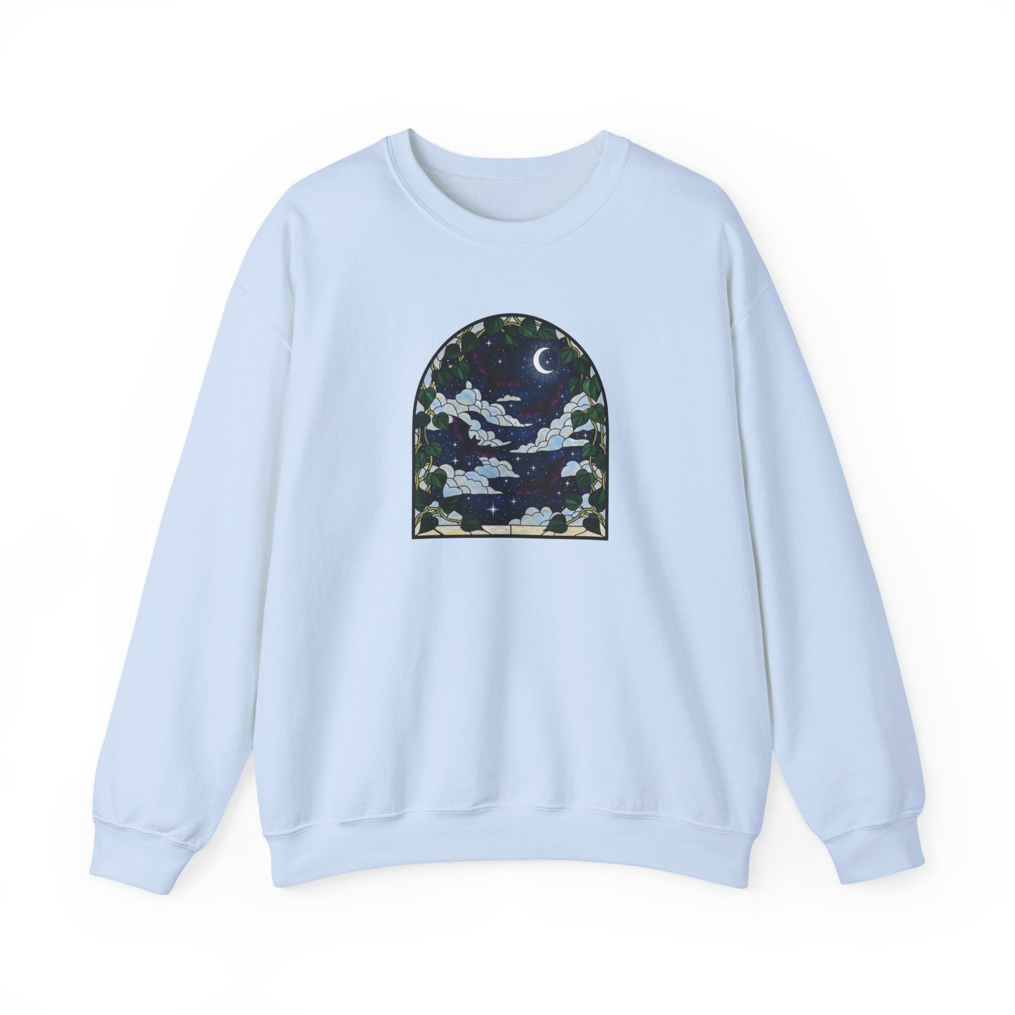 Moonlit Stained Glass Bats & Pothos Crewneck Sweatshirt