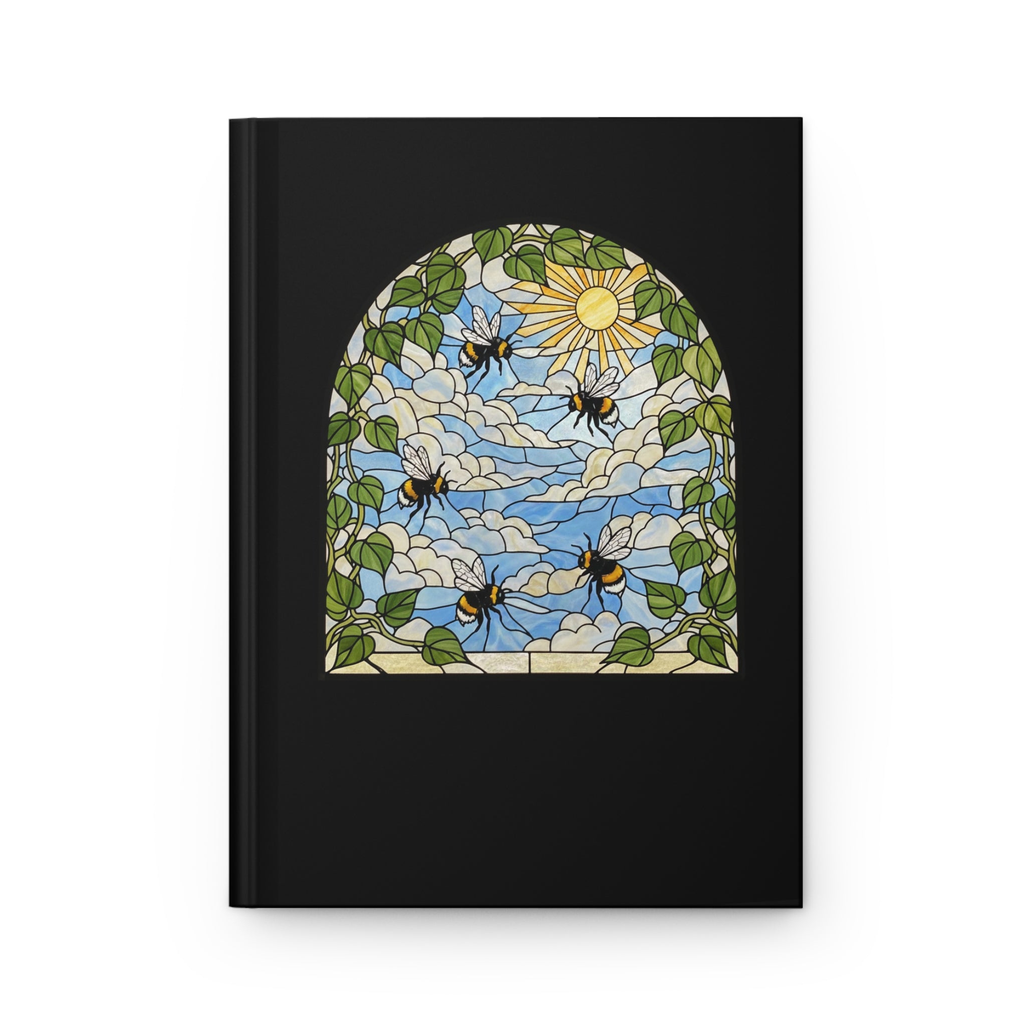 Bee Window Hardcover Journal | Stained Glass Sun & Sky Notebook