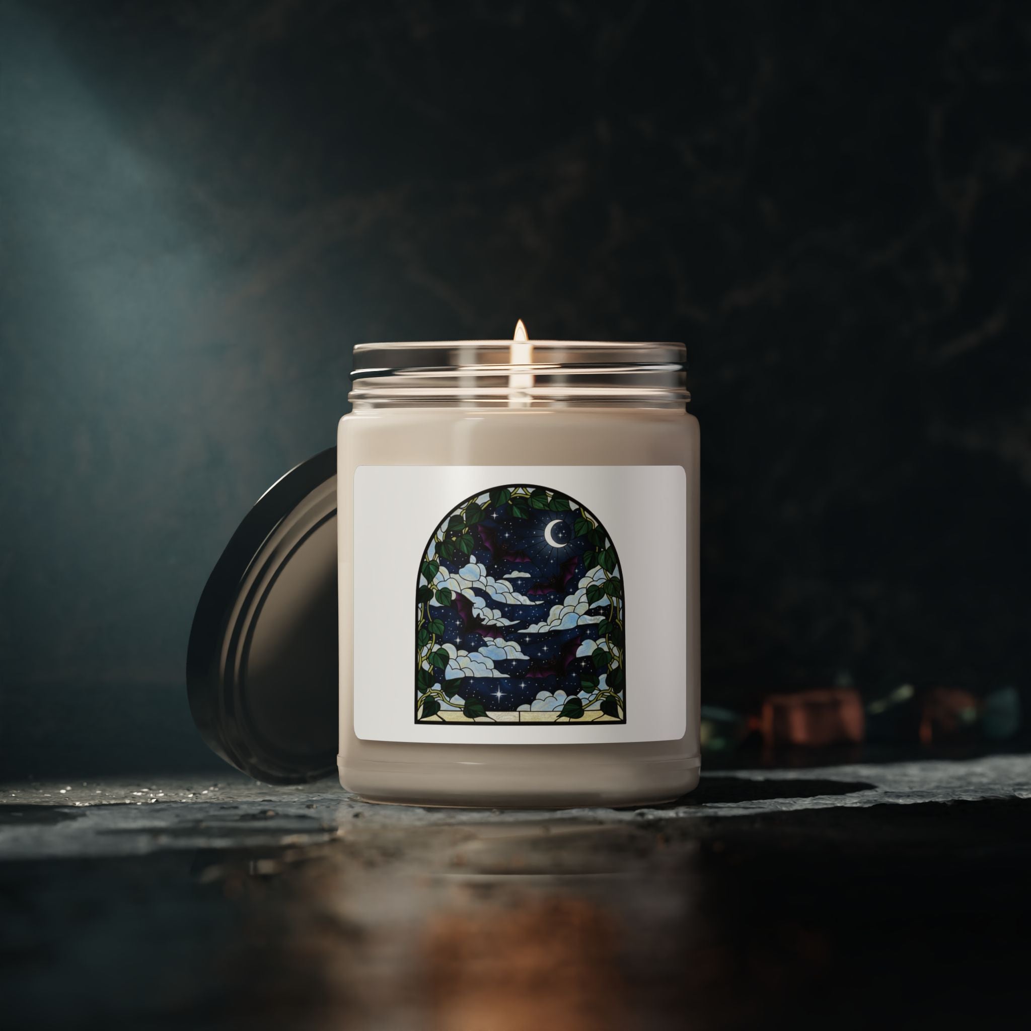 Moonlit Stained Glass Bats & Pothos Scented Soy Candle 9 oz