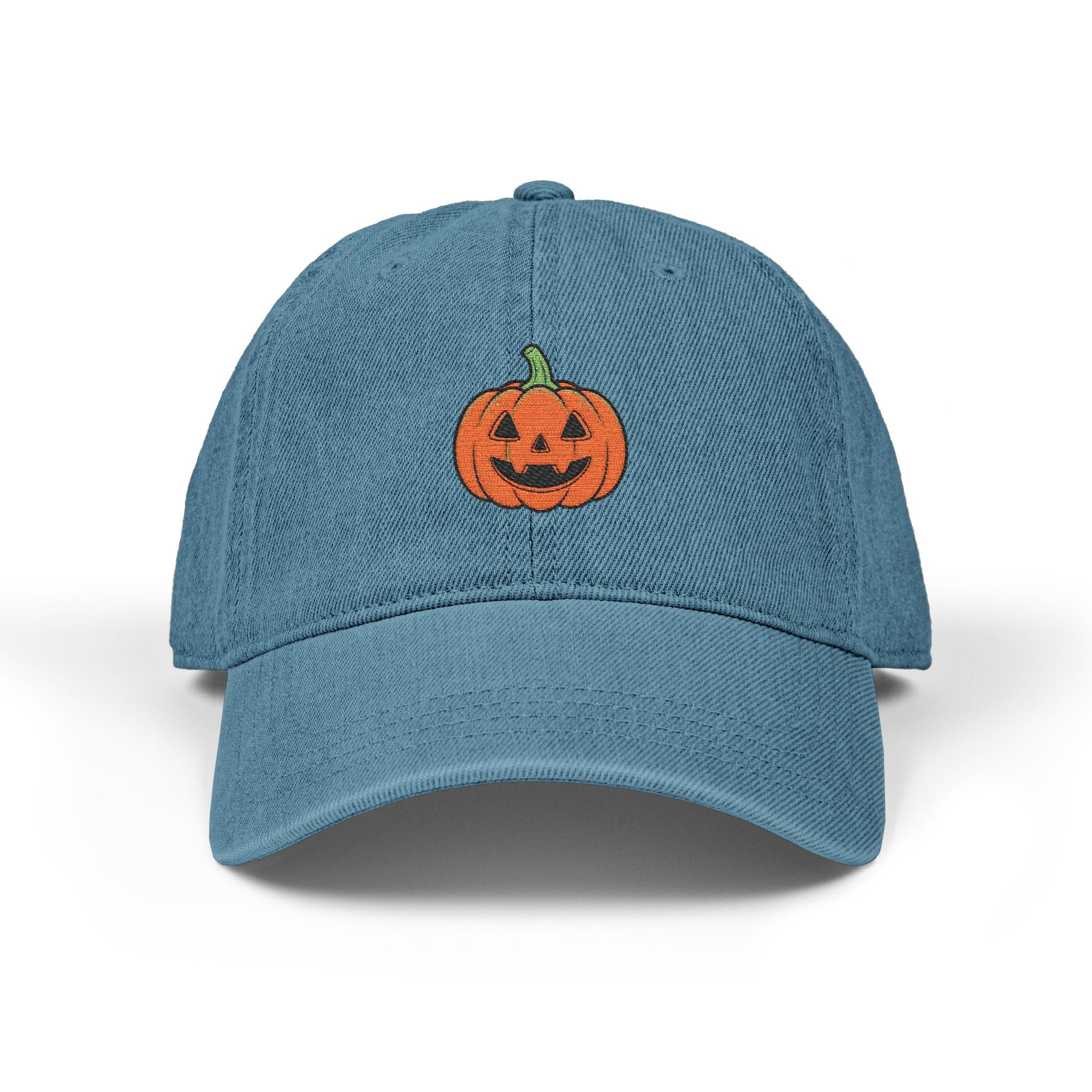 Embroidered Jack-o'-Lantern Denim Hat | Halloween Pumpkin Cap