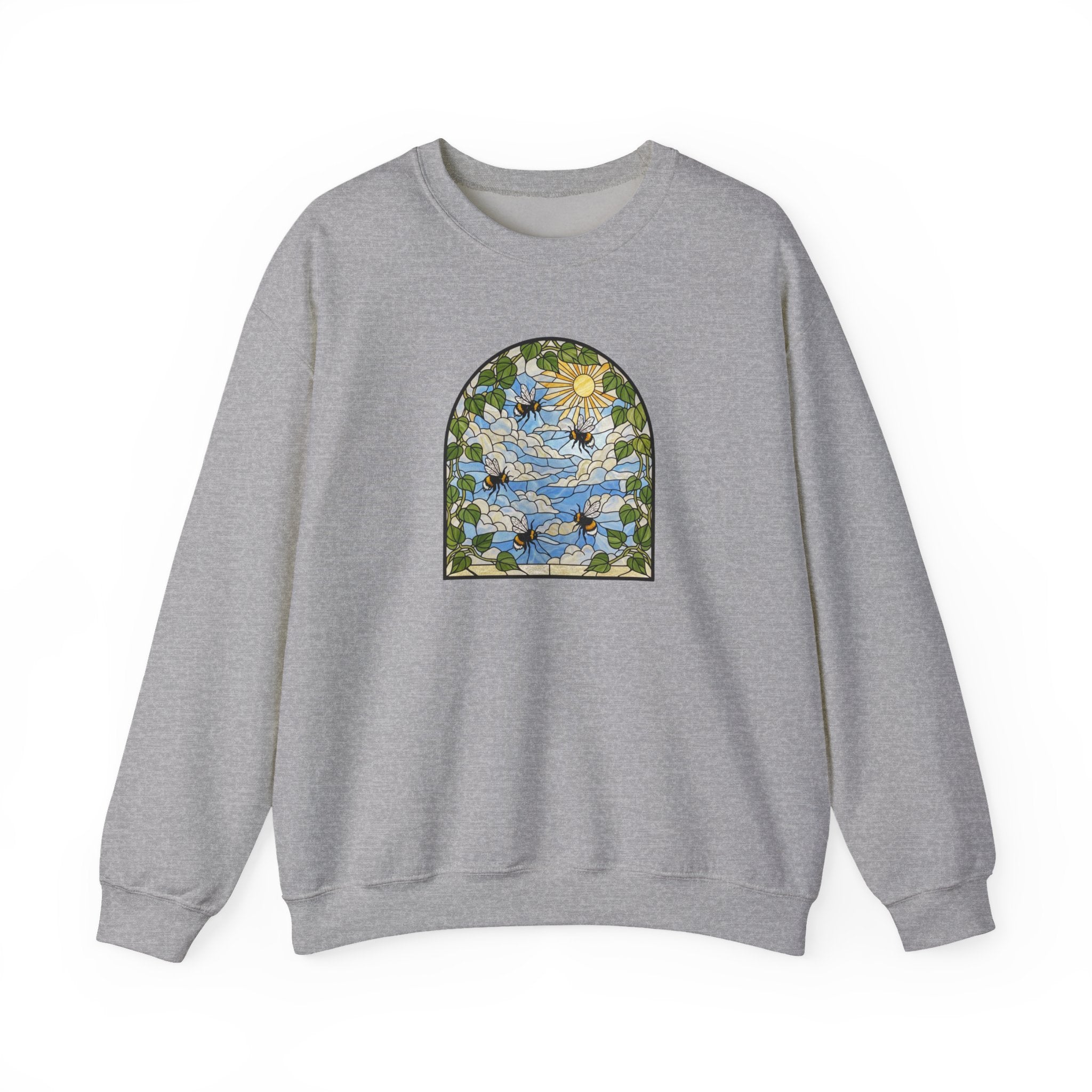 Stained Glass Bumblebee Crewneck Sweatshirt | Arched Vintage Window Pullover