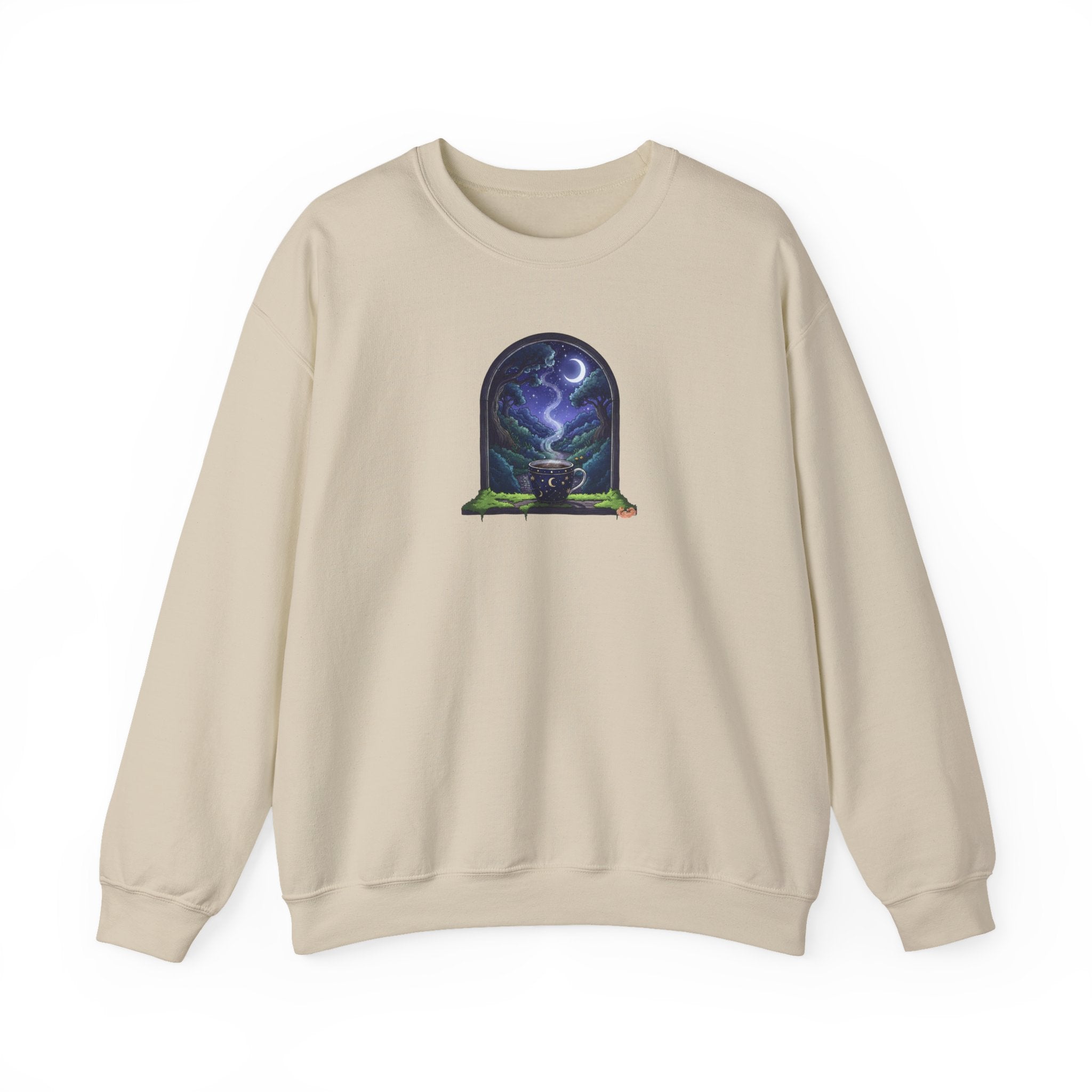Mystic Night Crewneck Sweatshirt | Coffee with Forest View Pullover