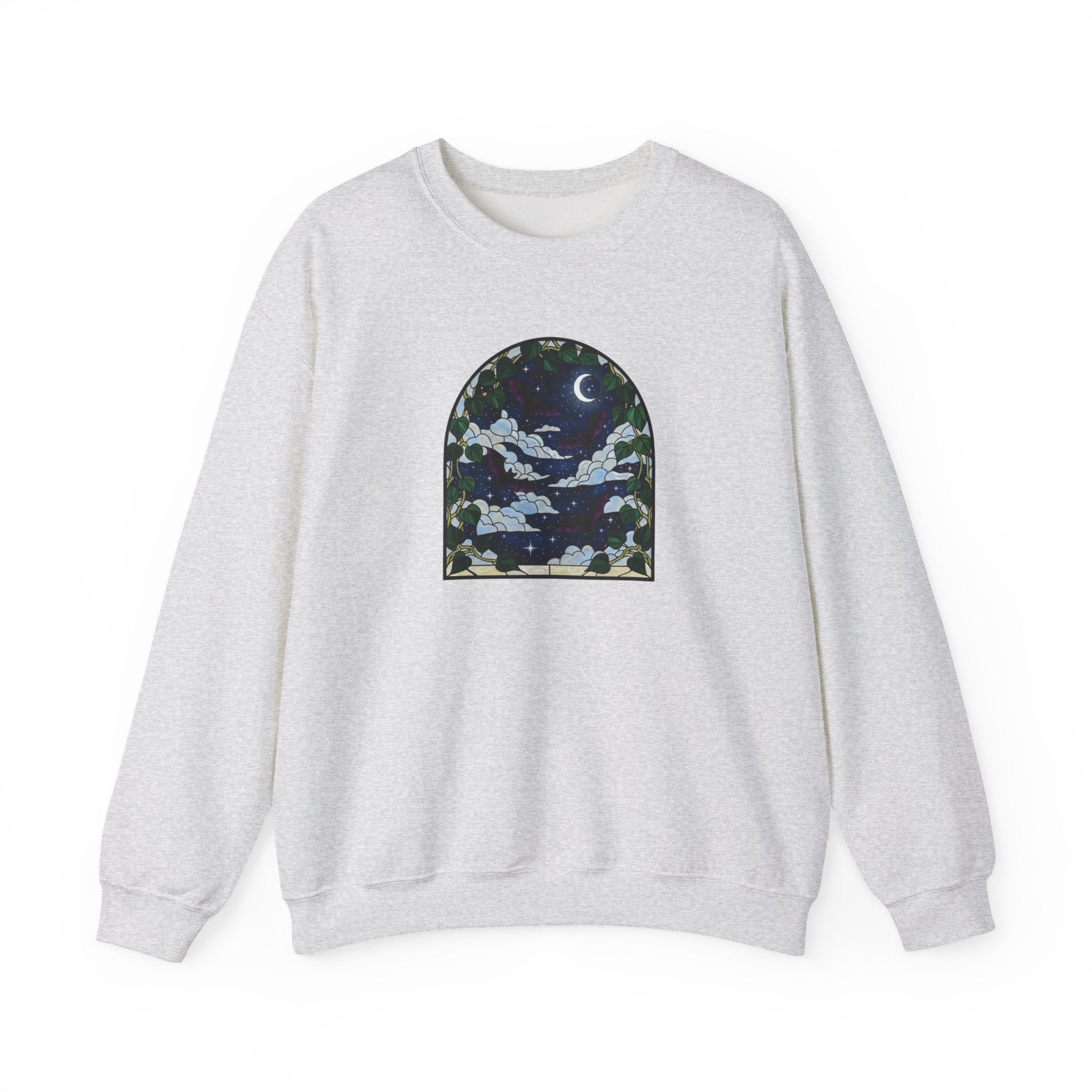 Moonlit Stained Glass Bats & Pothos Crewneck Sweatshirt