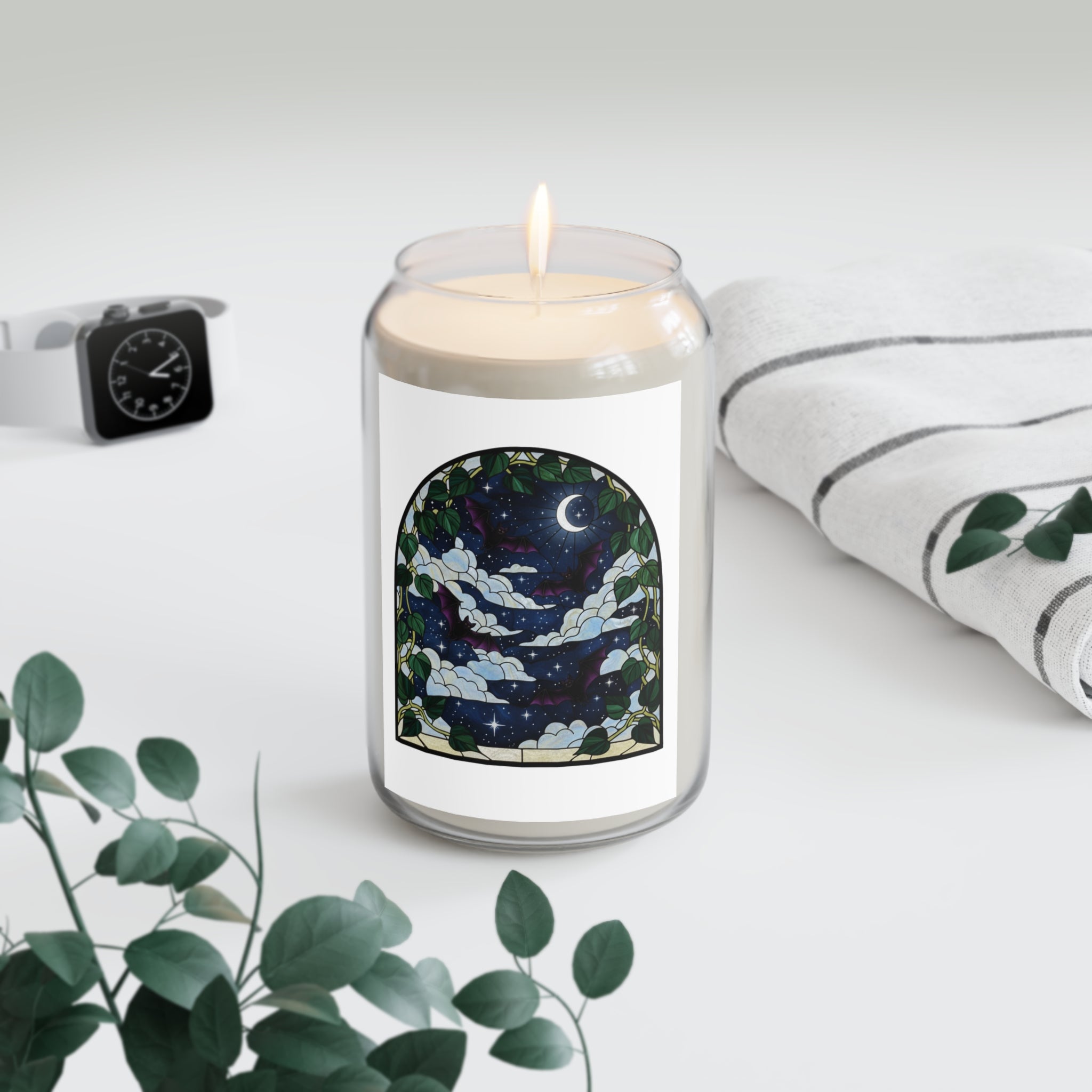Moonlit Stained Glass Bats & Pothos Scented Soy Candle 13.75oz
