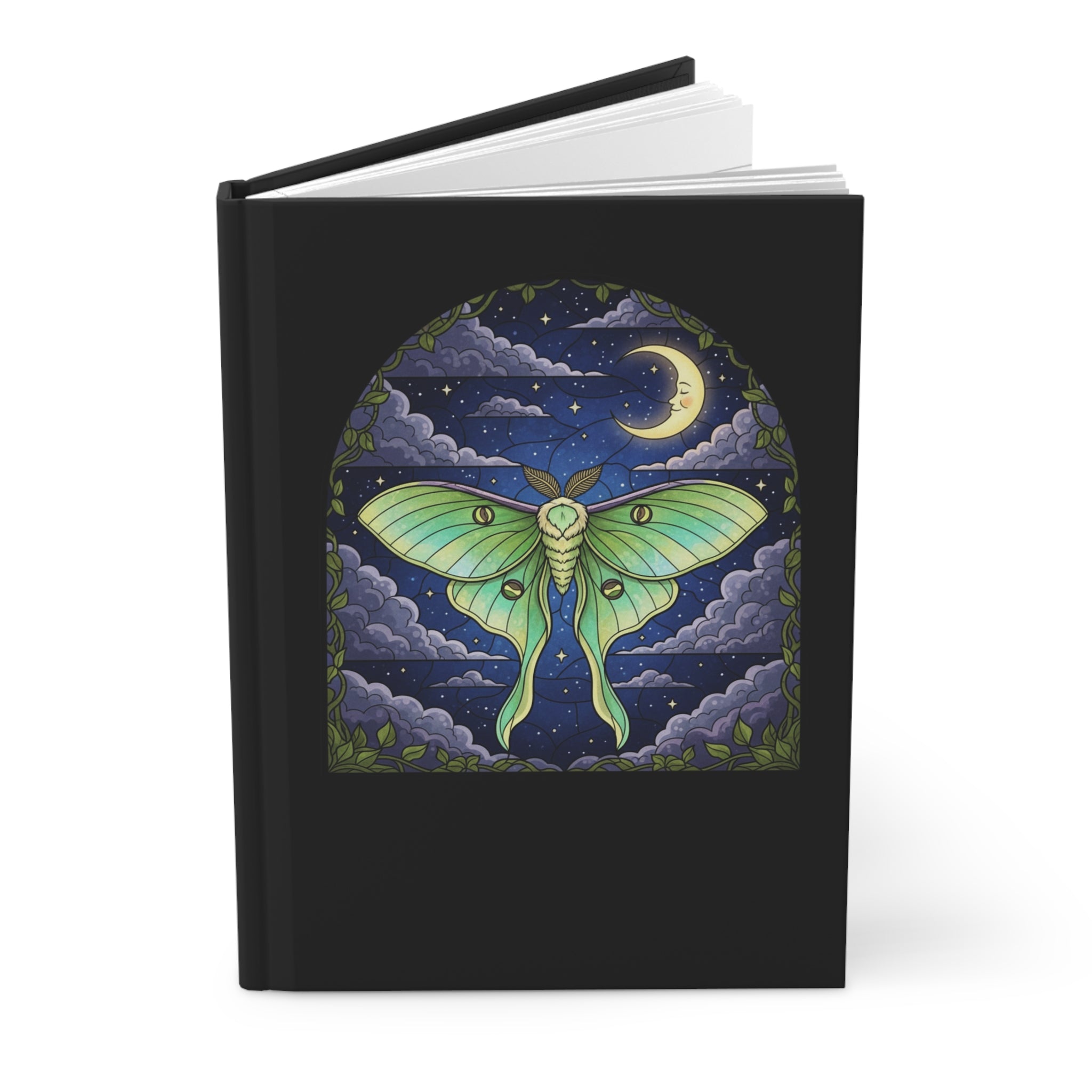 Luna Moth Hardcover Journal | Moonlit Night Sky Notebook