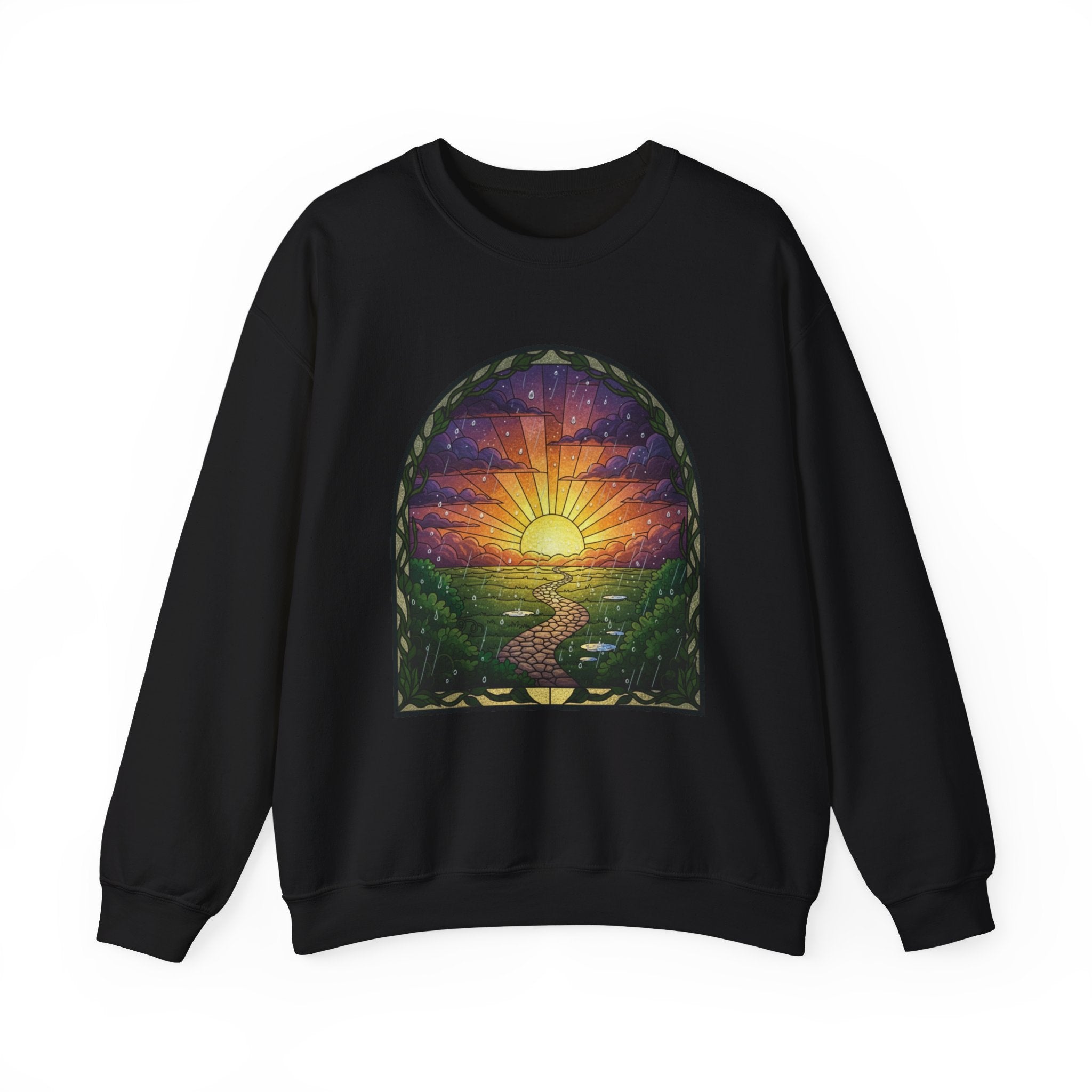Rainy Sunset Stained Glass Crewneck Sweatshirt