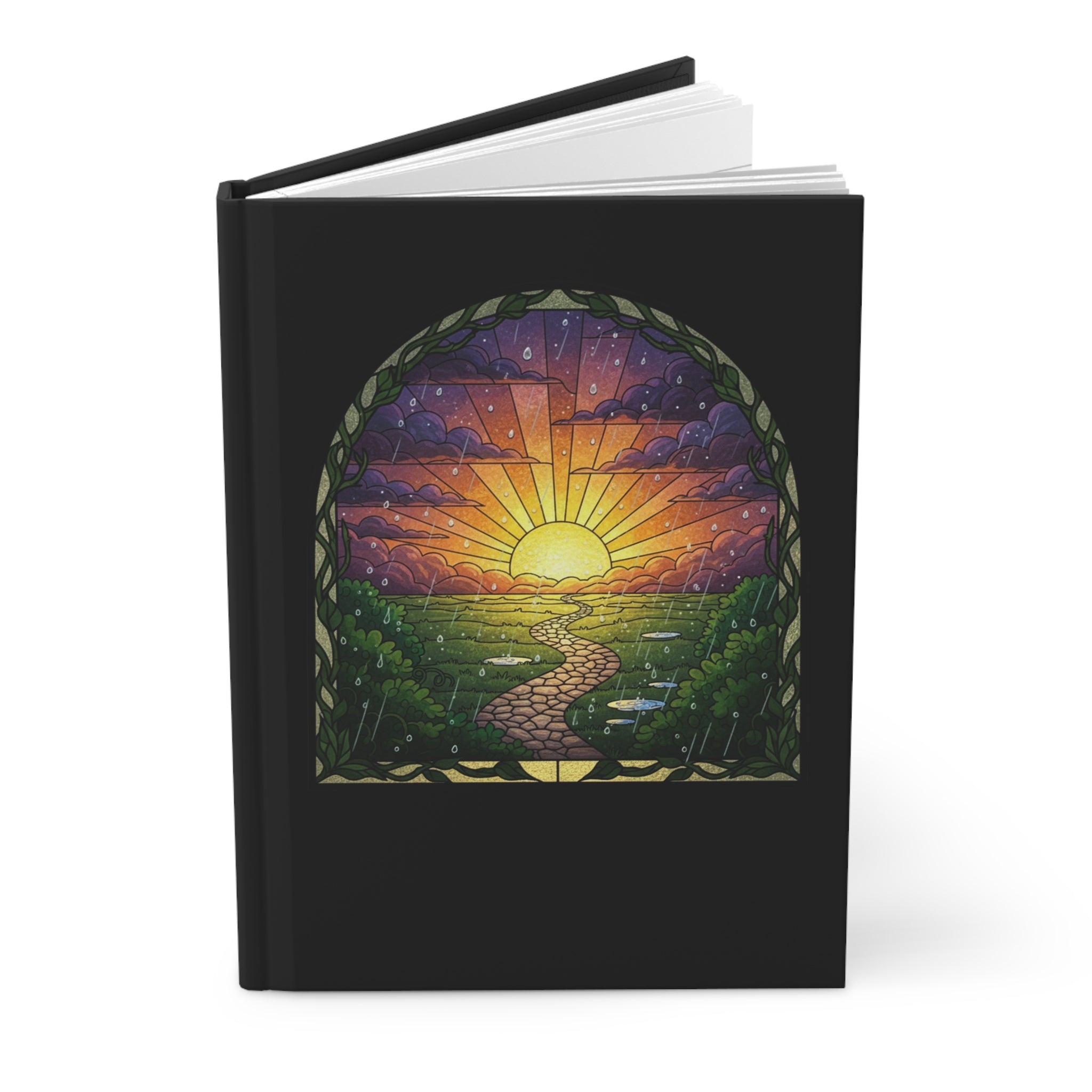 Stained-Glass Rainy Sunset Path Notebook