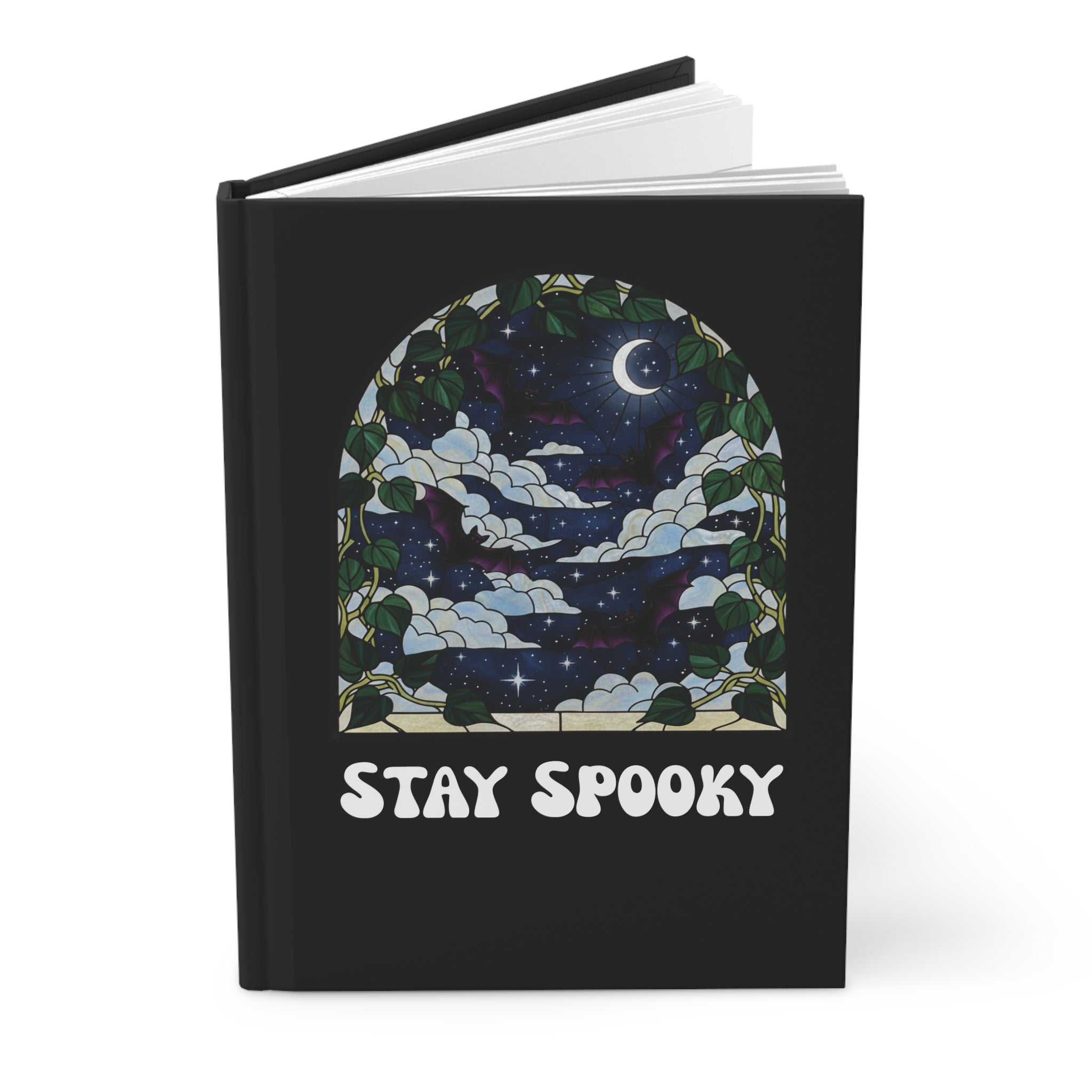 Stay Spooky Hardcover Journal | Stained Glass Gothic Night Sky Notebook
