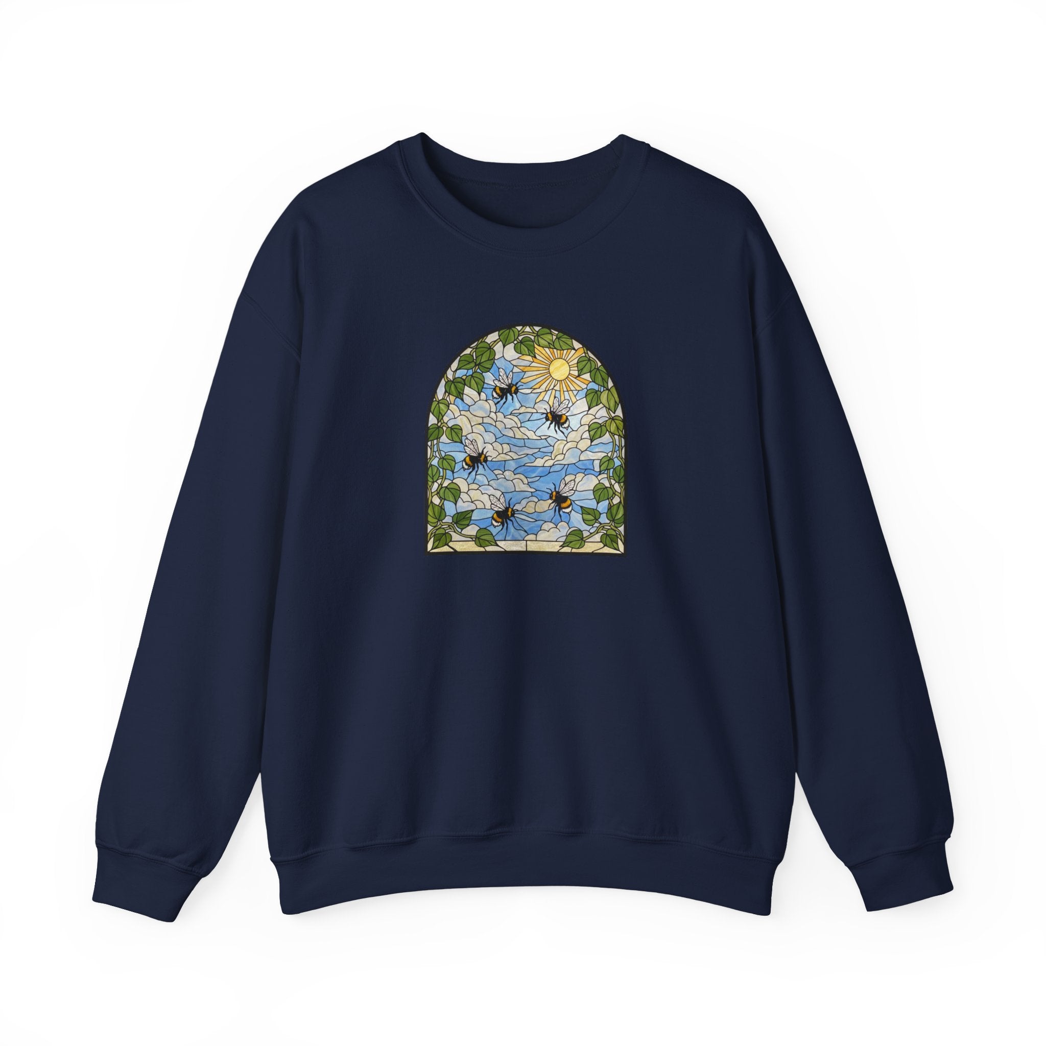 Stained Glass Bumblebee Crewneck Sweatshirt | Arched Vintage Window Pullover