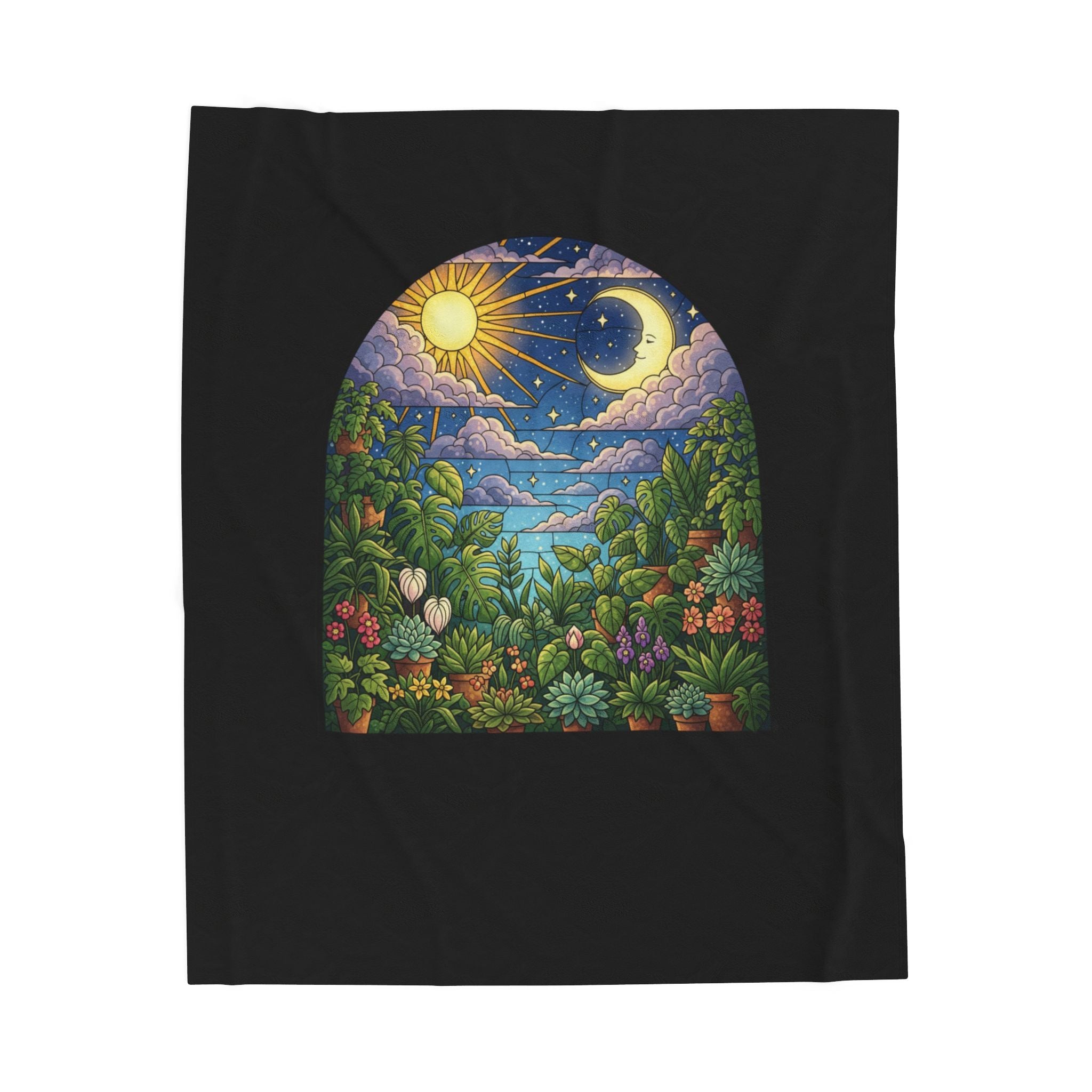 Celestial Houseplant Garden Velveteen Plush Blanket