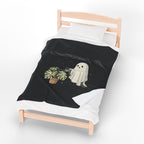 Ghostly Plant Care Velveteen Plush Blanket | Cute Halloween Throw for Plant Lovers