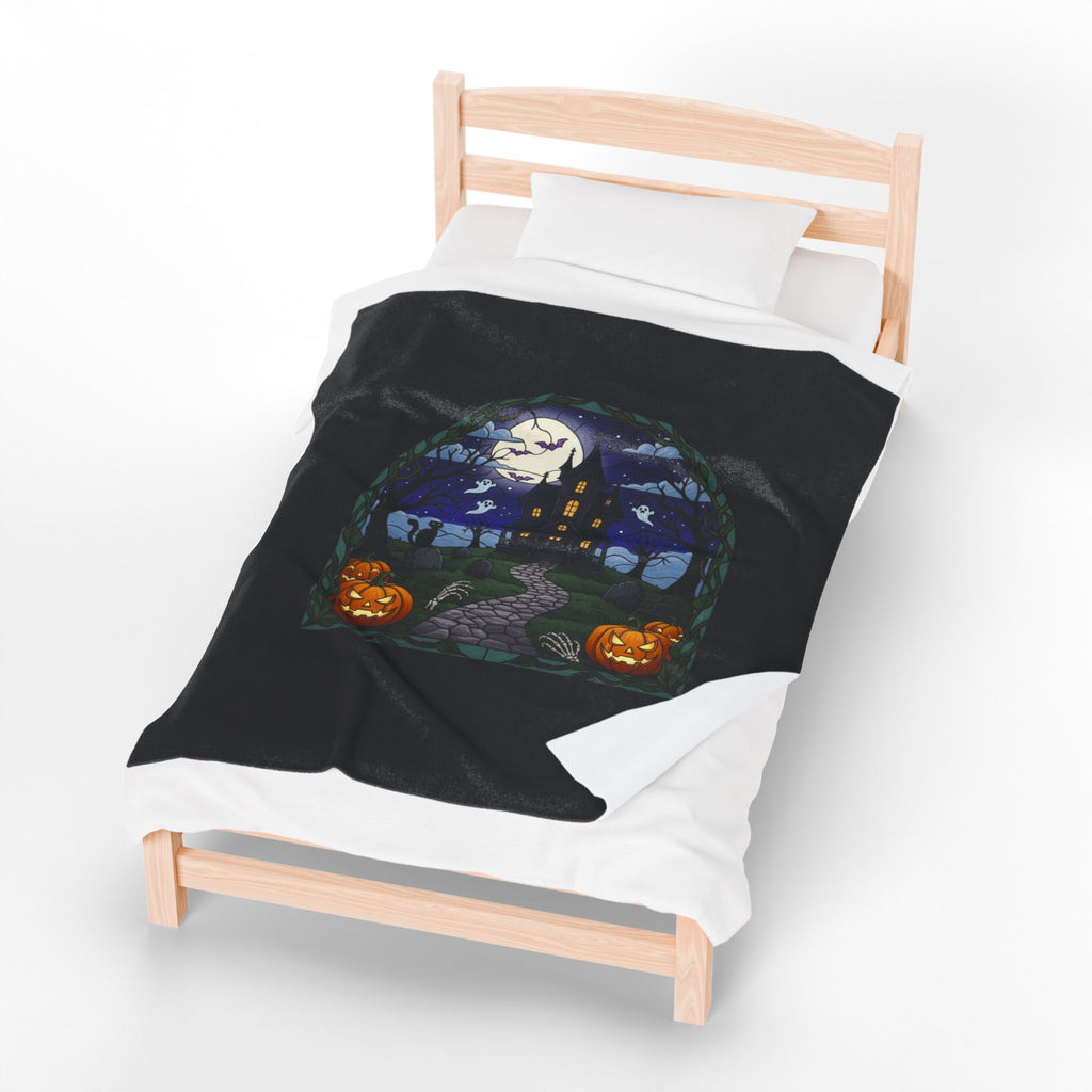 Haunted House Halloween Velveteen Plush Blanket | Spooky Throw