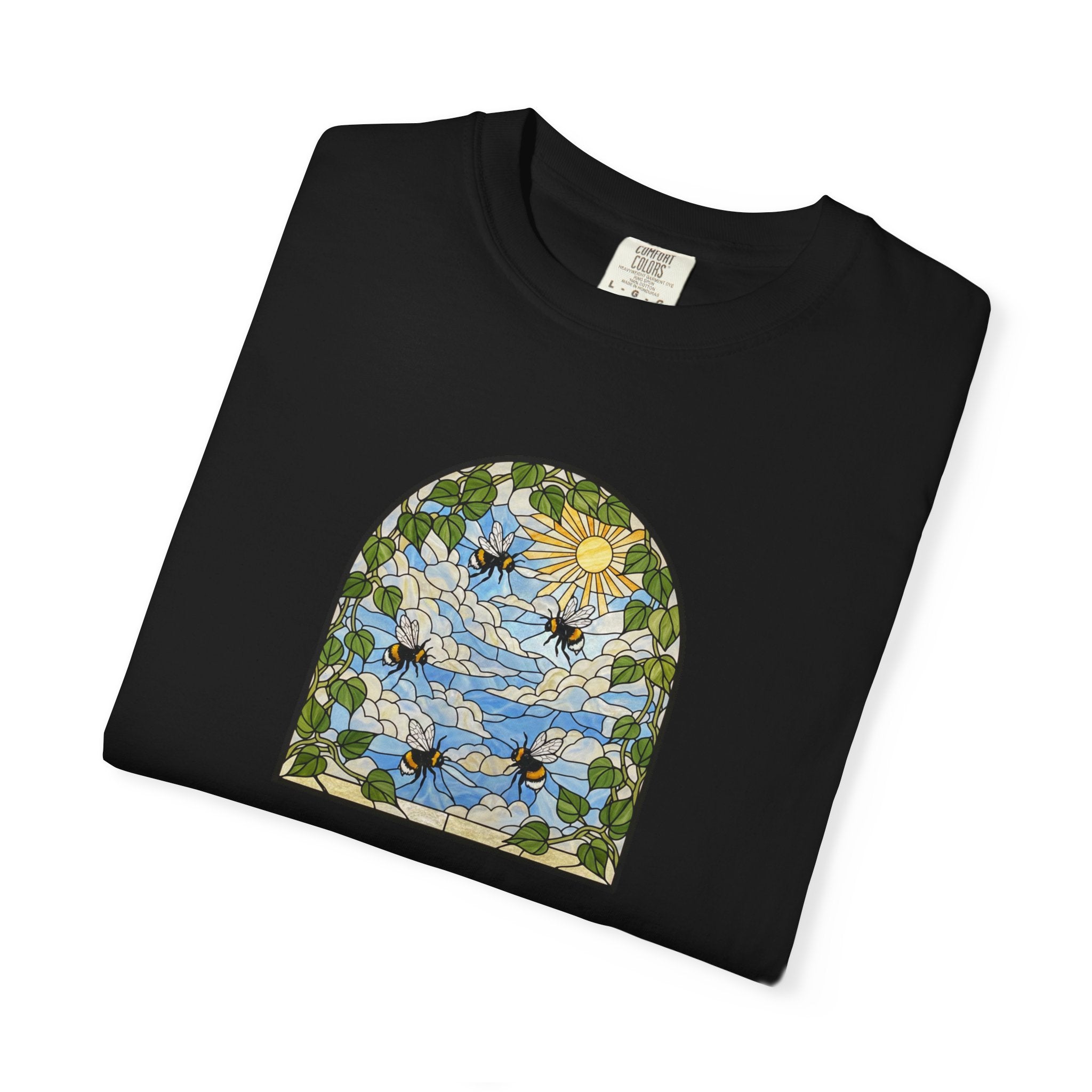 Stained Glass Bumblebee T-Shirt | Arched Vintage Window Tee