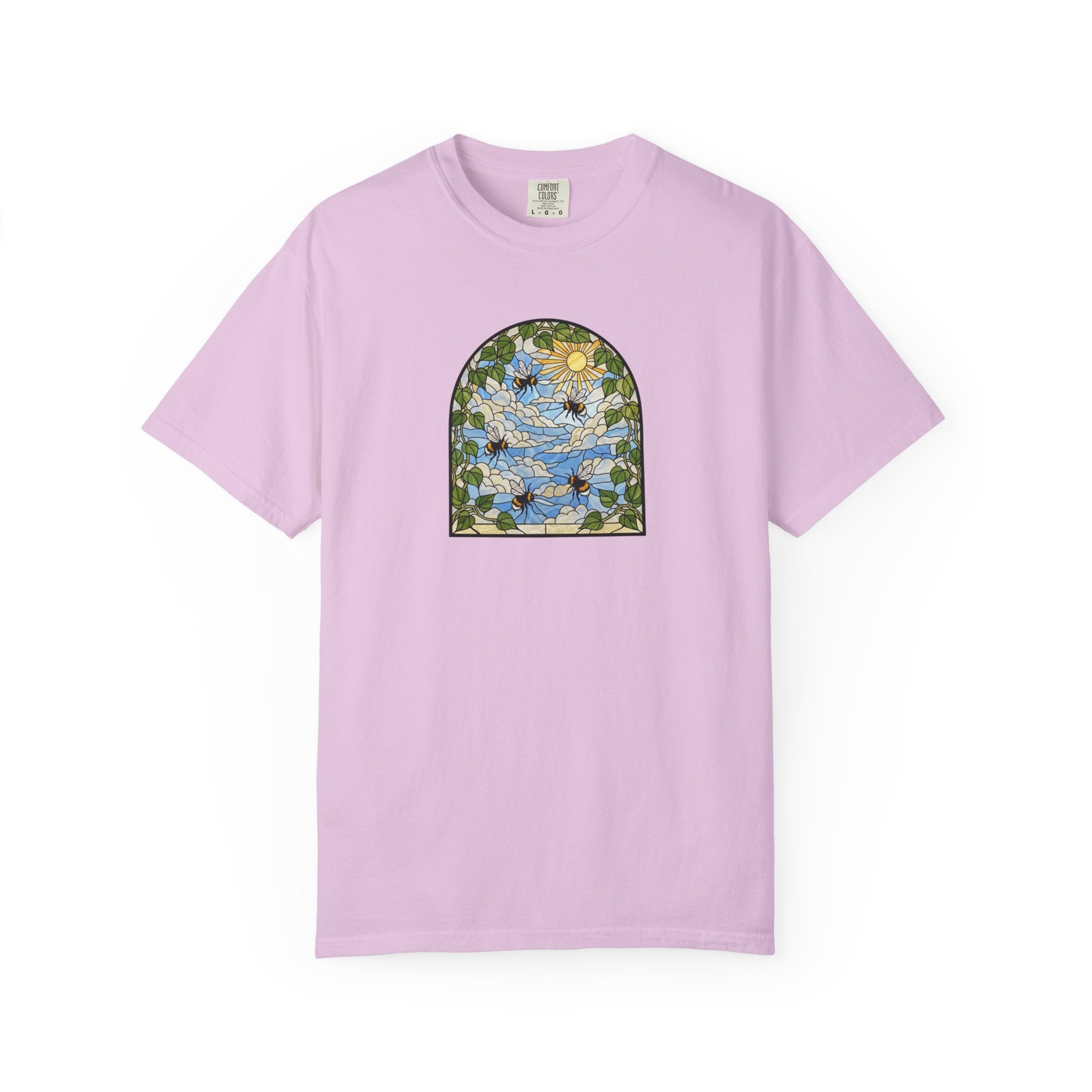 Stained Glass Bumblebee T-Shirt | Arched Vintage Window Tee