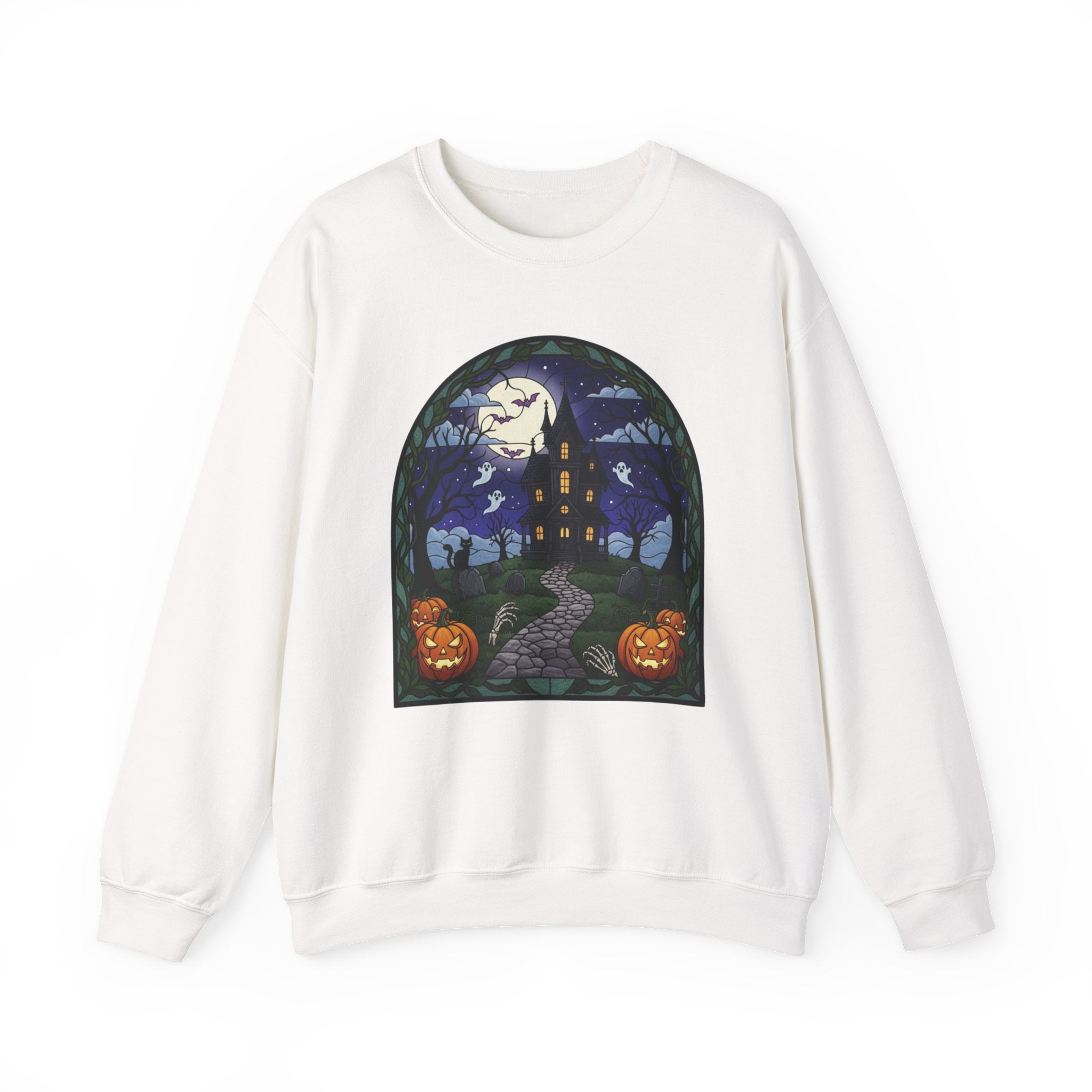 Haunted House Halloween Sweatshirt | Moonlit Spooky Crewneck