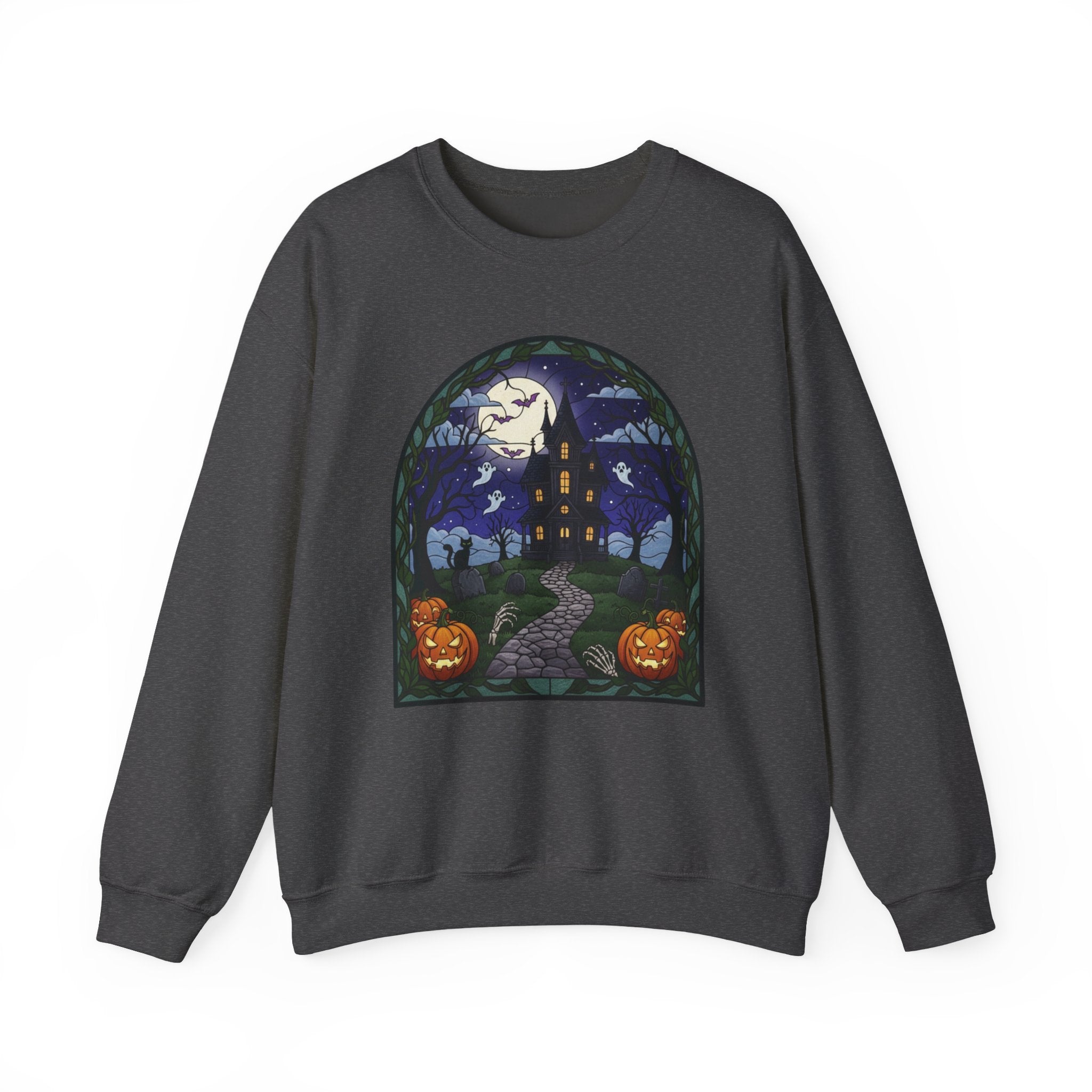 Haunted House Halloween Sweatshirt | Moonlit Spooky Crewneck